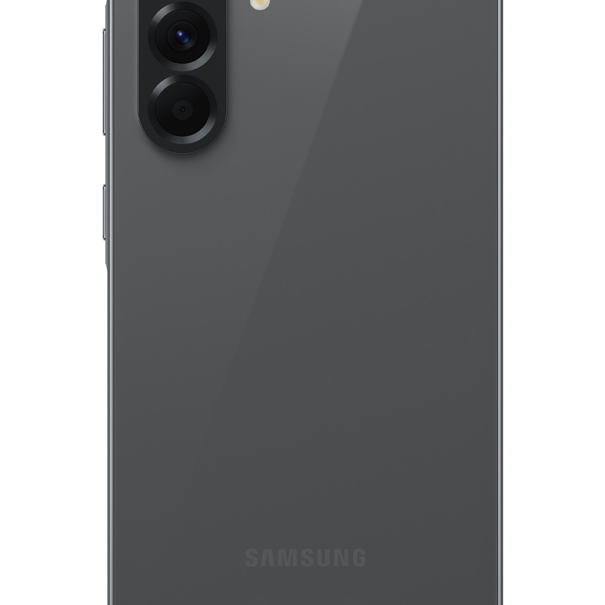 Retro di uno smartphone Samsung grigio con tre obiettivi e flash.