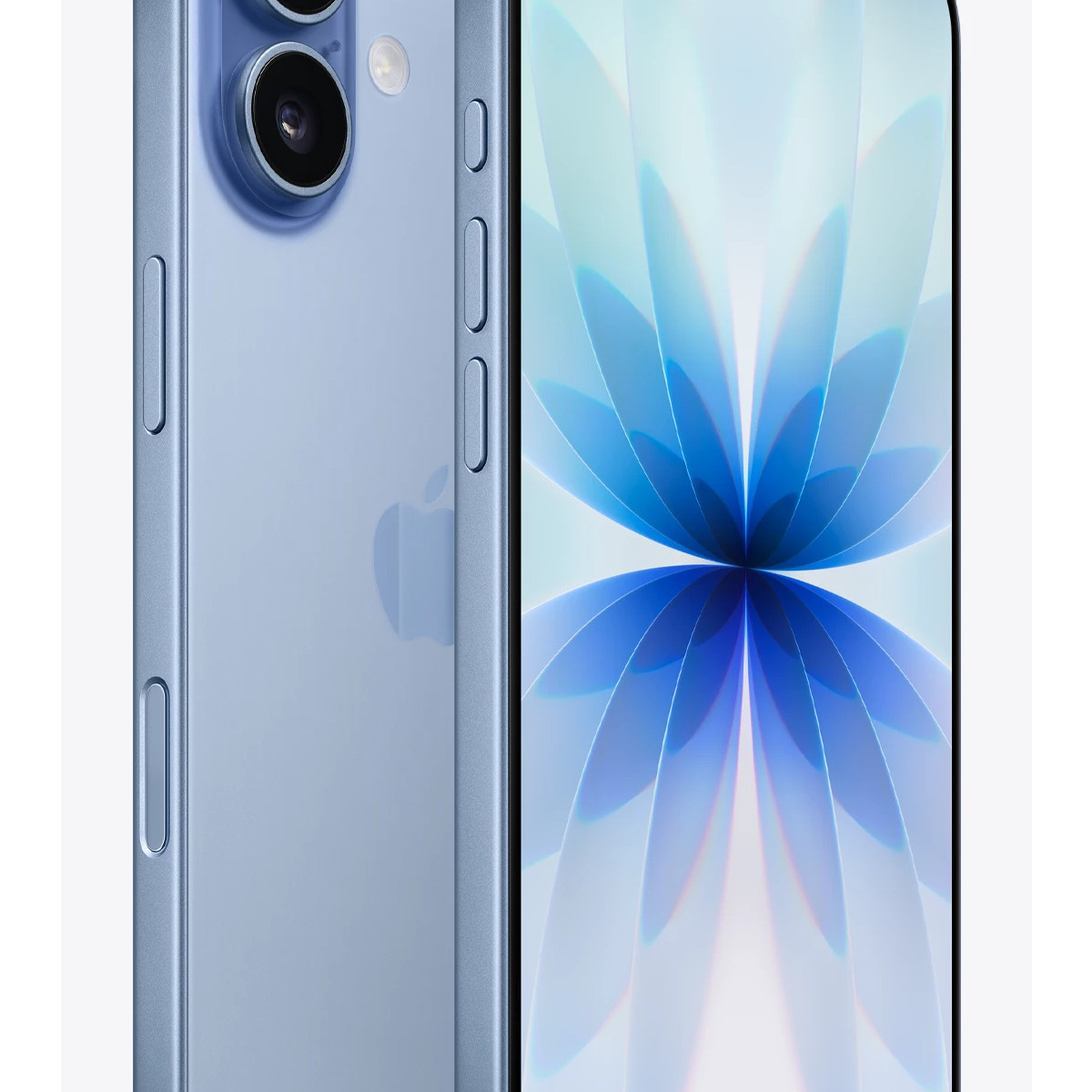 Uno smartphone blu con due fotocamere e un logo Apple sul retro.