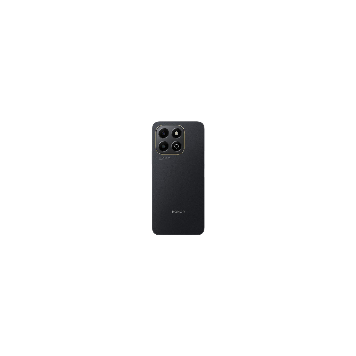 Achterkant van een zwarte smartphone met vier camera's en het Honor-logo.