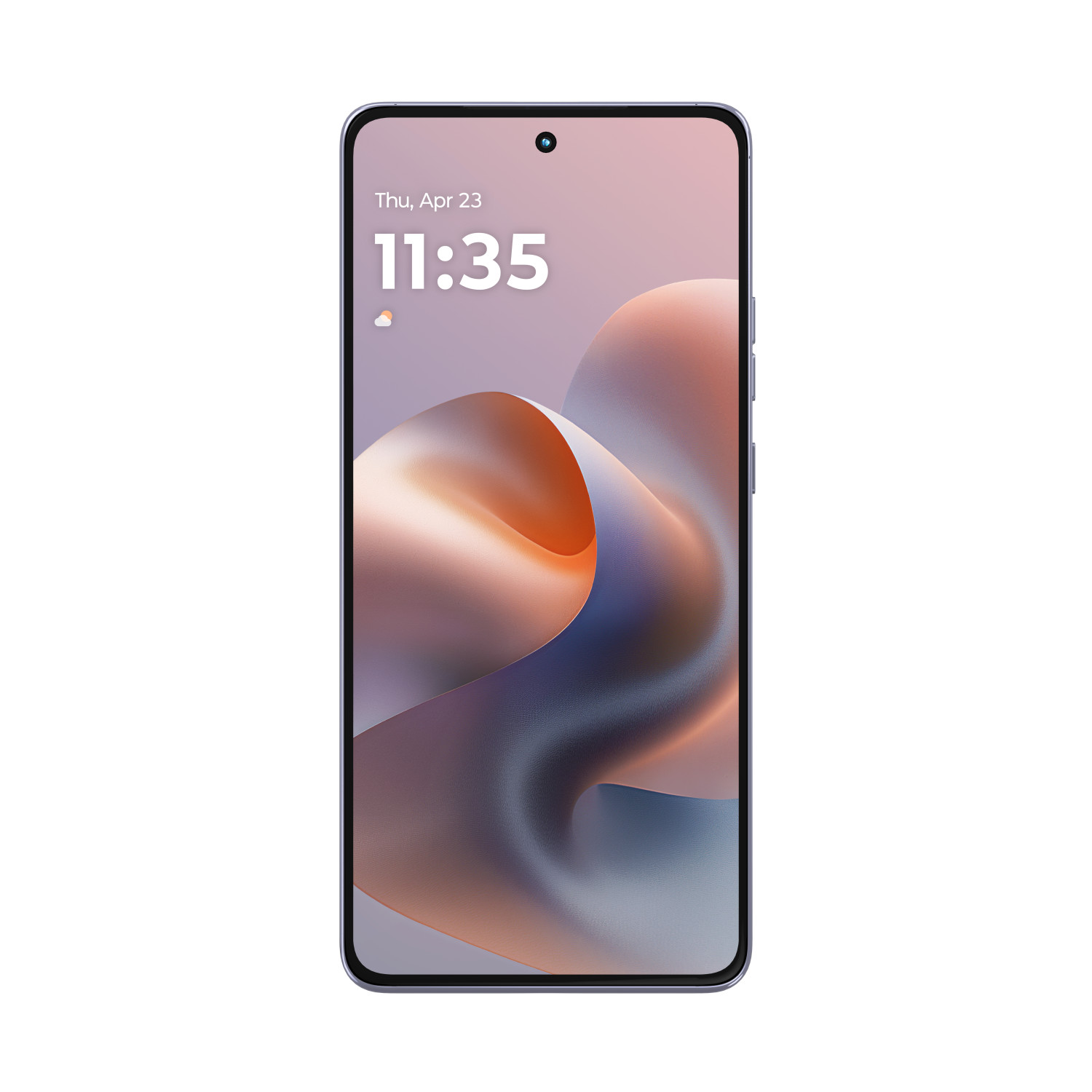 Ein Smartphone mit einem abstrakten Hintergrund, Uhrzeit 11:35, Thu, Apr 23.