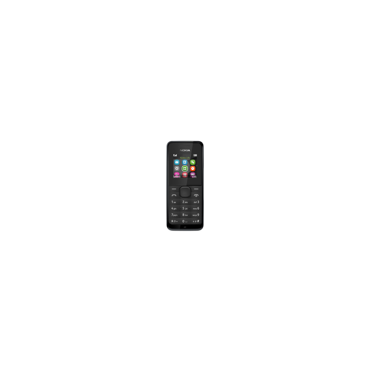 Un telefono cellulare Nokia nero con tastiera e piccolo schermo.