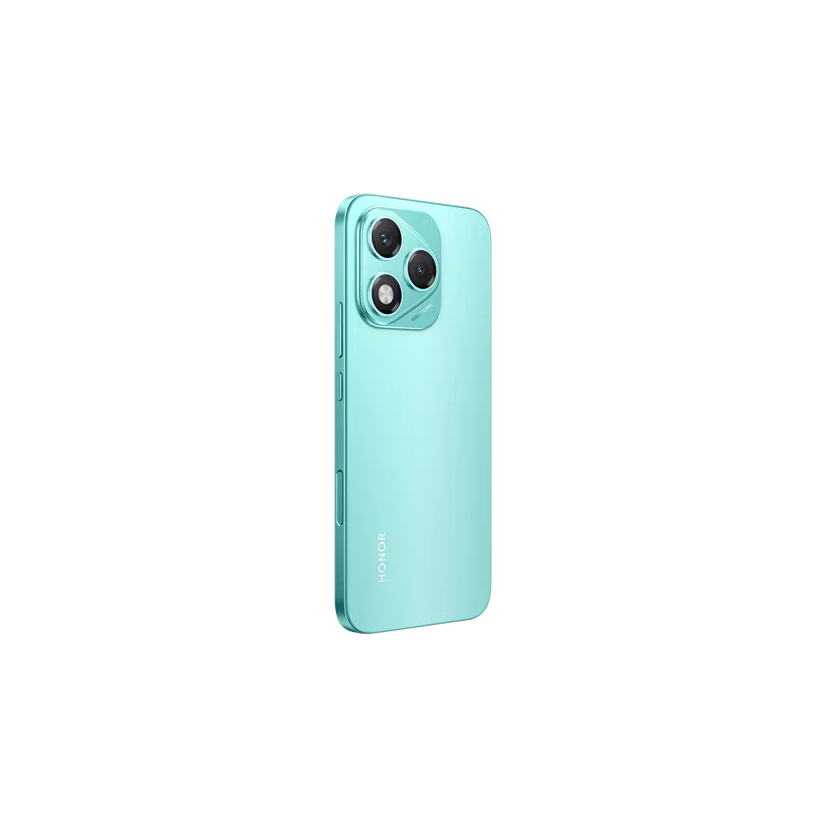 A teal-colored smartphone with a triple camera setup on the back, isolated on a white background.