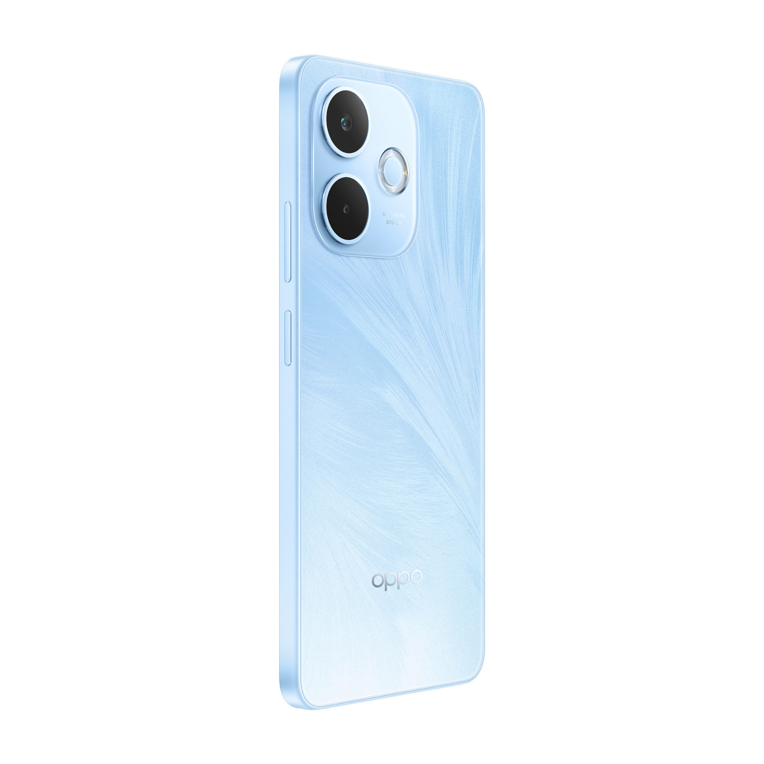 A light blue smartphone featuring a prominent camera system on its back.