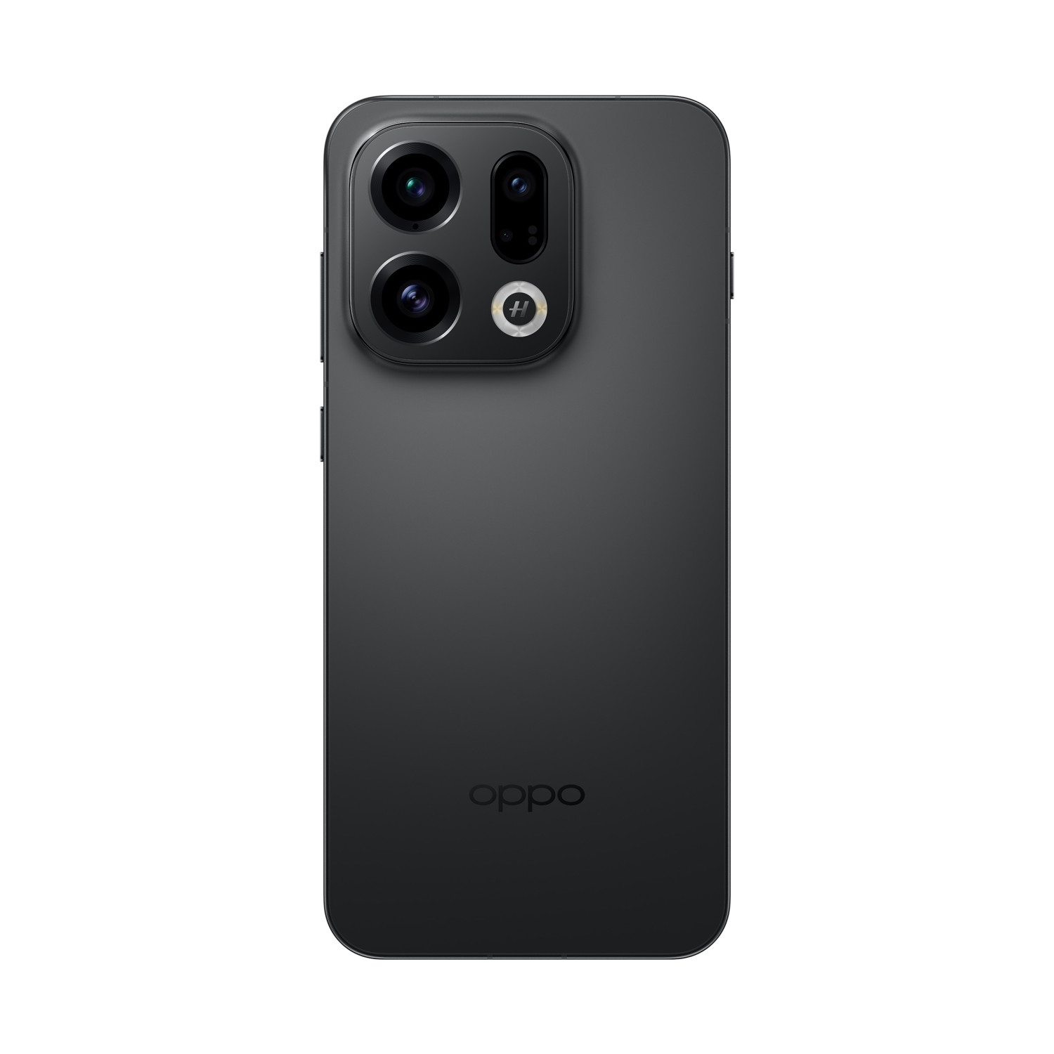 Arrière d'un smartphone noir avec trois appareils photo et le logo Oppo.