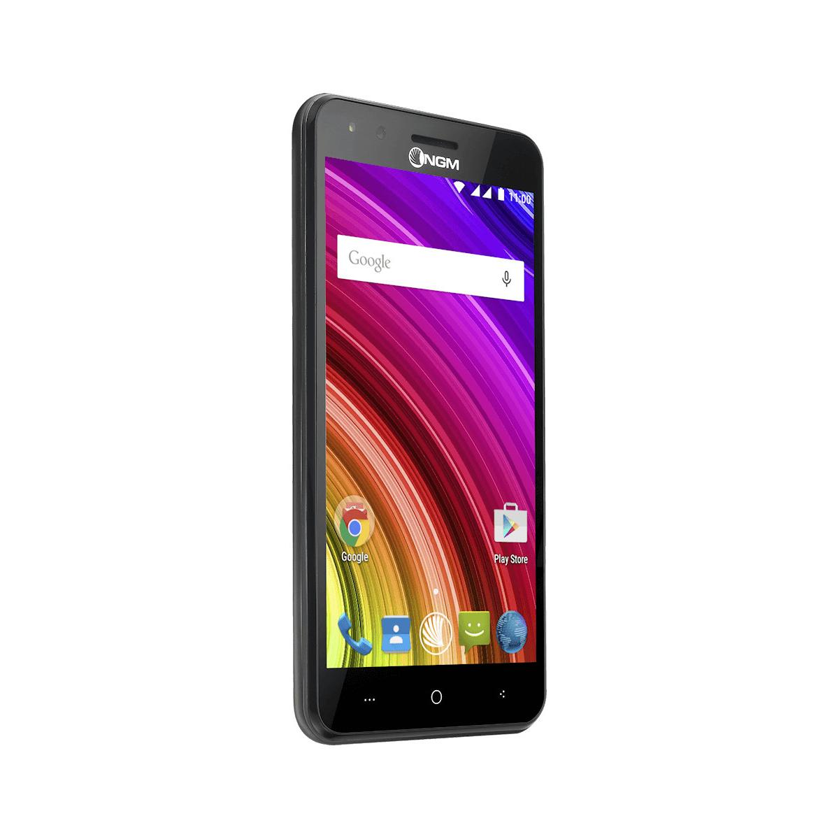 Uno smartphone nero con sfondo colorato e icone Google.