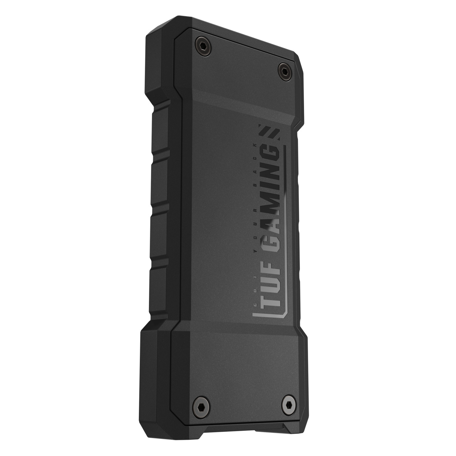 Disco externo negro y robusto con texto "TUF GAMING".