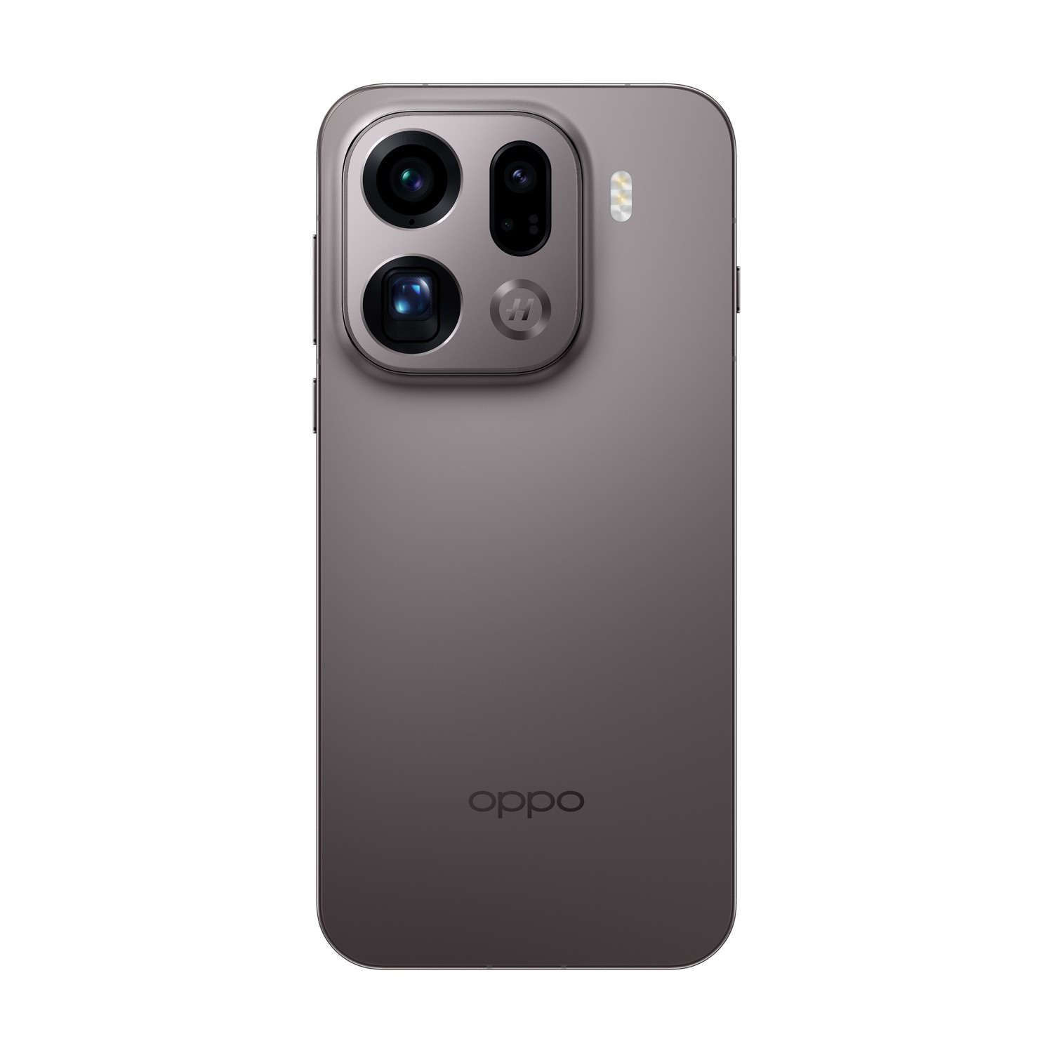 Arrière d'un smartphone gris avec quatre objectifs de caméra et le logo "oppo".