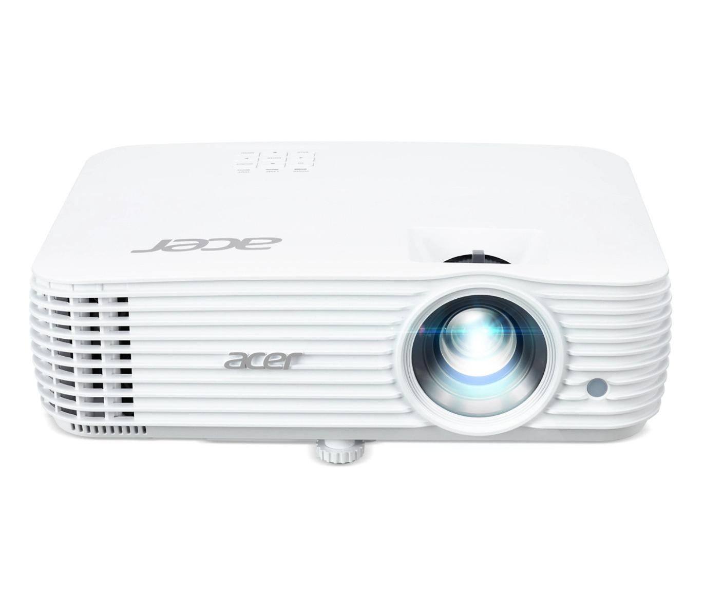 Un projecteur Acer blanc avec son objectif à l'avant et des évents sur le côté.