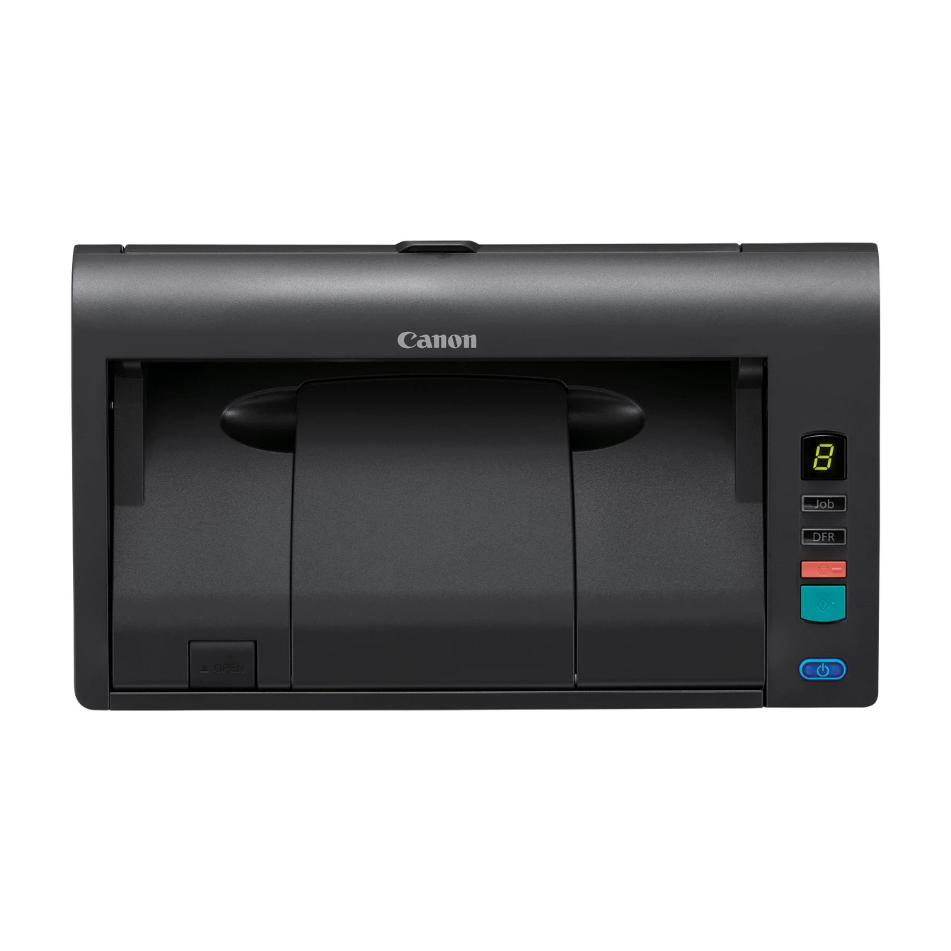 Black Canon printer with control panel and digital display.