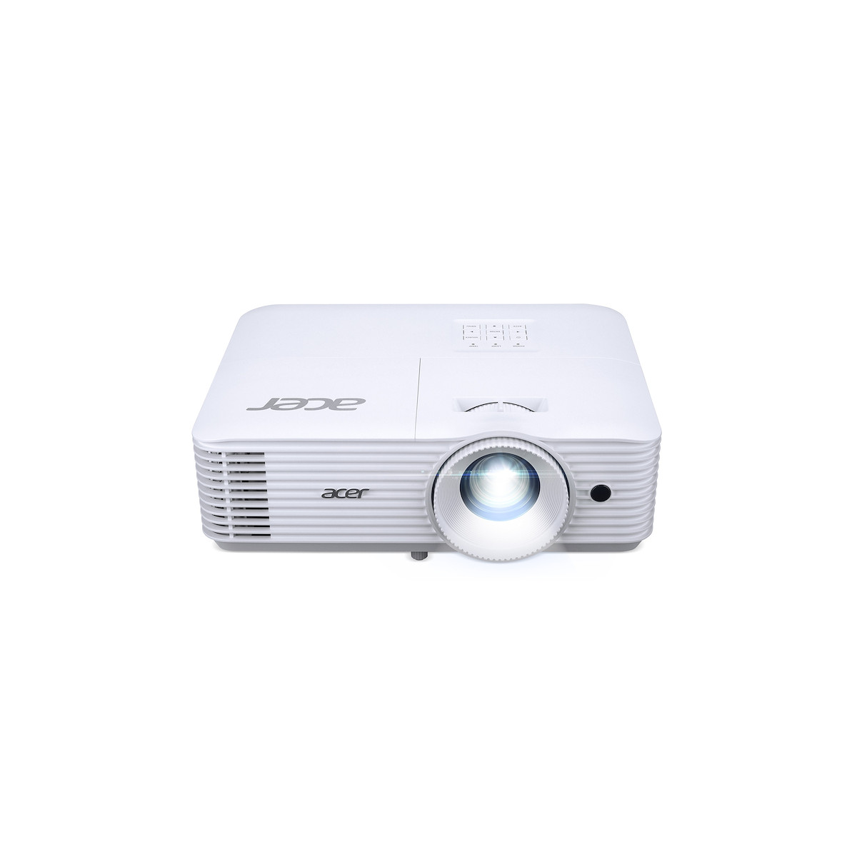 Un projecteur Acer blanc avec une lentille à l'avant et des commandes dessus.