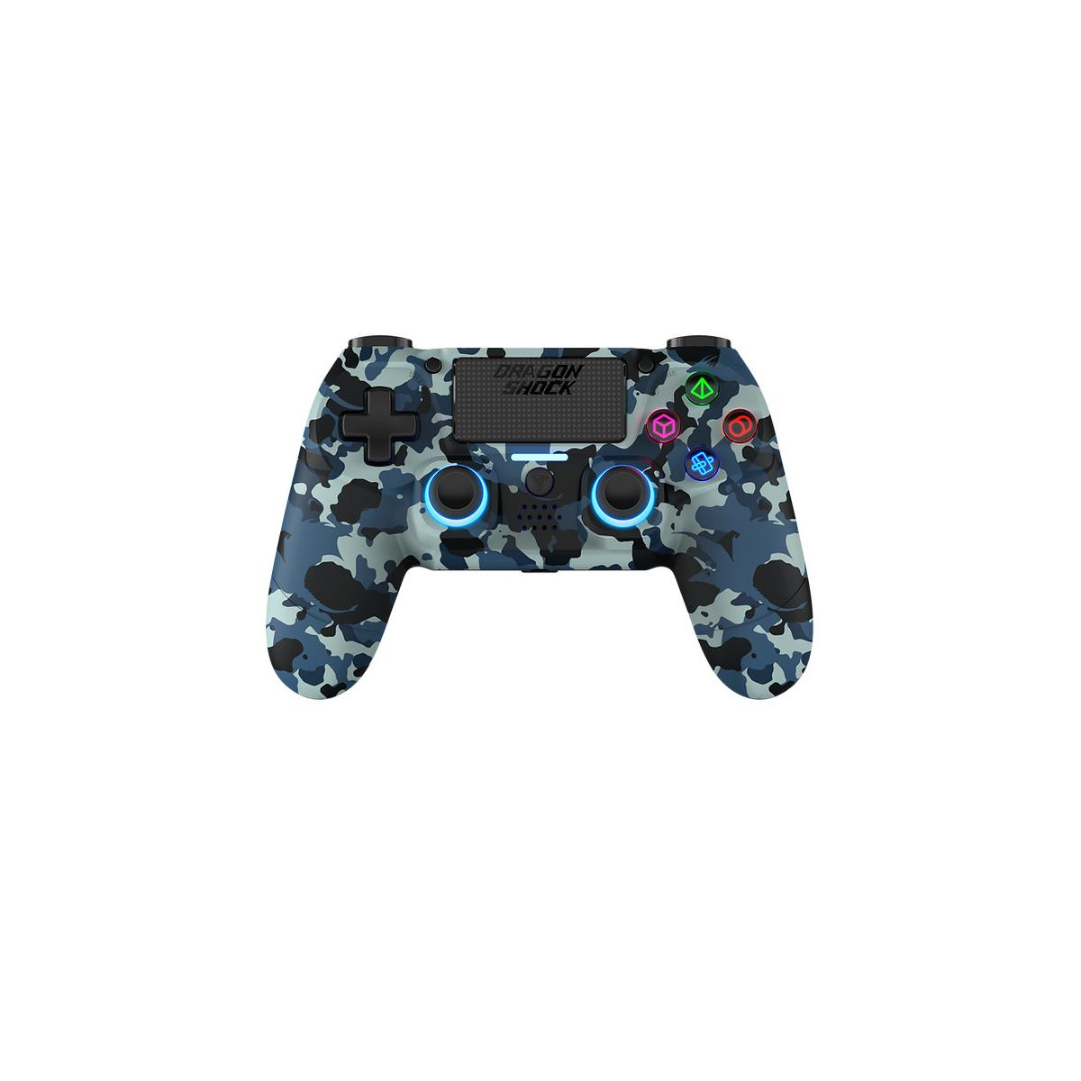 Ein blauer Tarnmuster-Controller mit leuchtenden Tasten.
