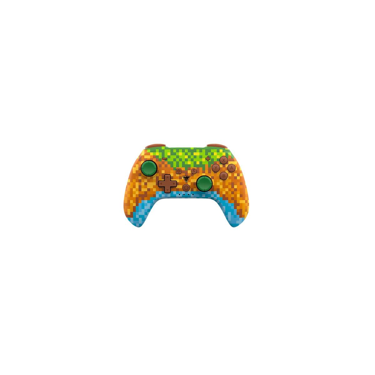 Un controller a tema Minecraft, raffigurante terra ed erba.