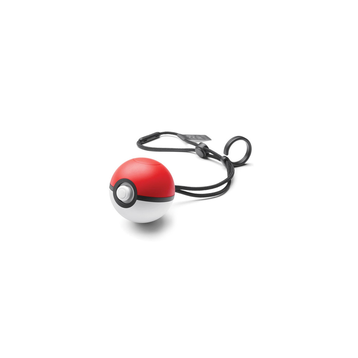 Ein roter und weißer Pokéball mit schwarzem Band und Lanyard.