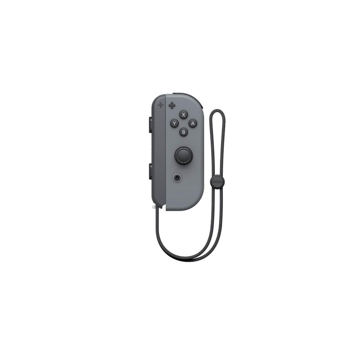 Controller Joy-Con grigio Nintendo Switch con cinturino e pulsanti neri.
