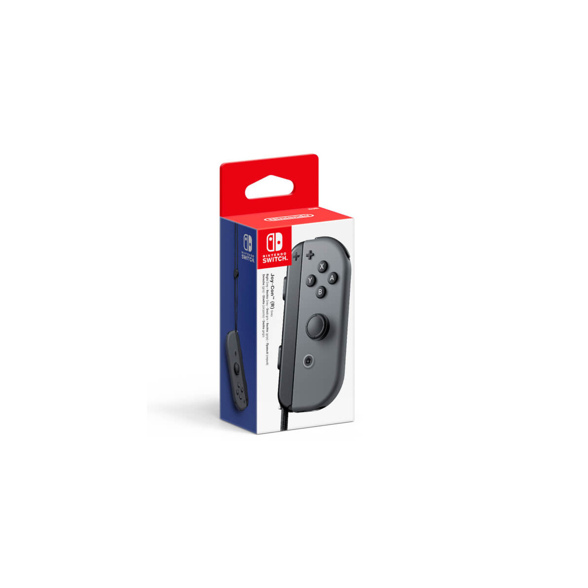Joy-Con (R) grigio Nintendo Switch in confezione.