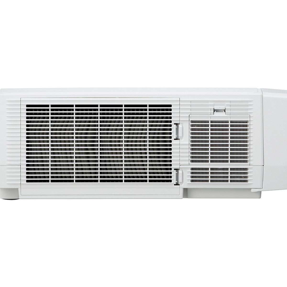 Proyector blanco con rejillas de ventilación en el lateral.