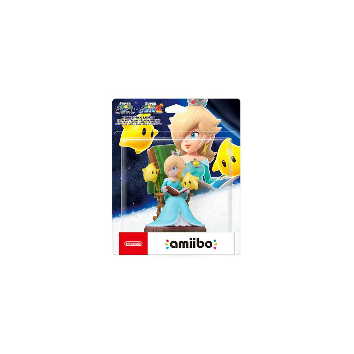 Figura Amiibo de Rosalina y Luma de Super Mario Galaxy en caja.