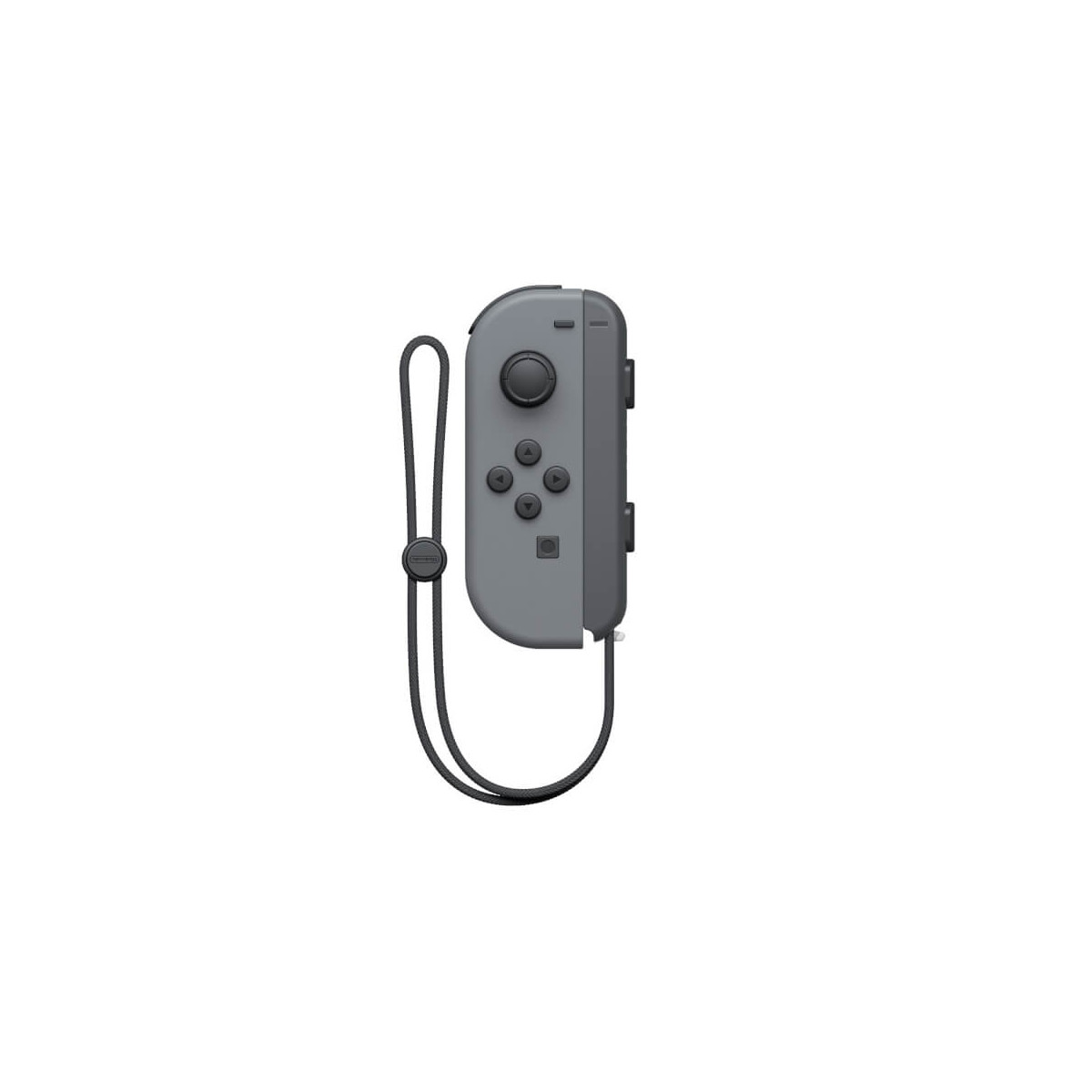 Grauer Nintendo Joy-Con Controller mit schwarzem Handgelenkband.