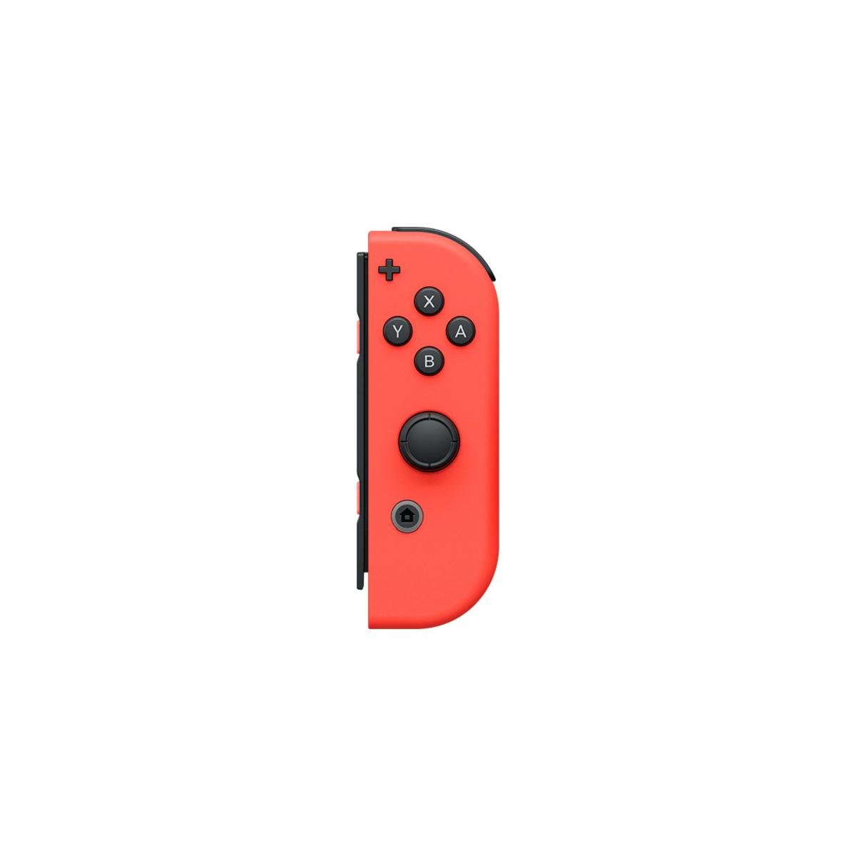 Czerwony kontroler Nintendo Switch Joy-Con z czarnymi przyciskami i joystickiem.