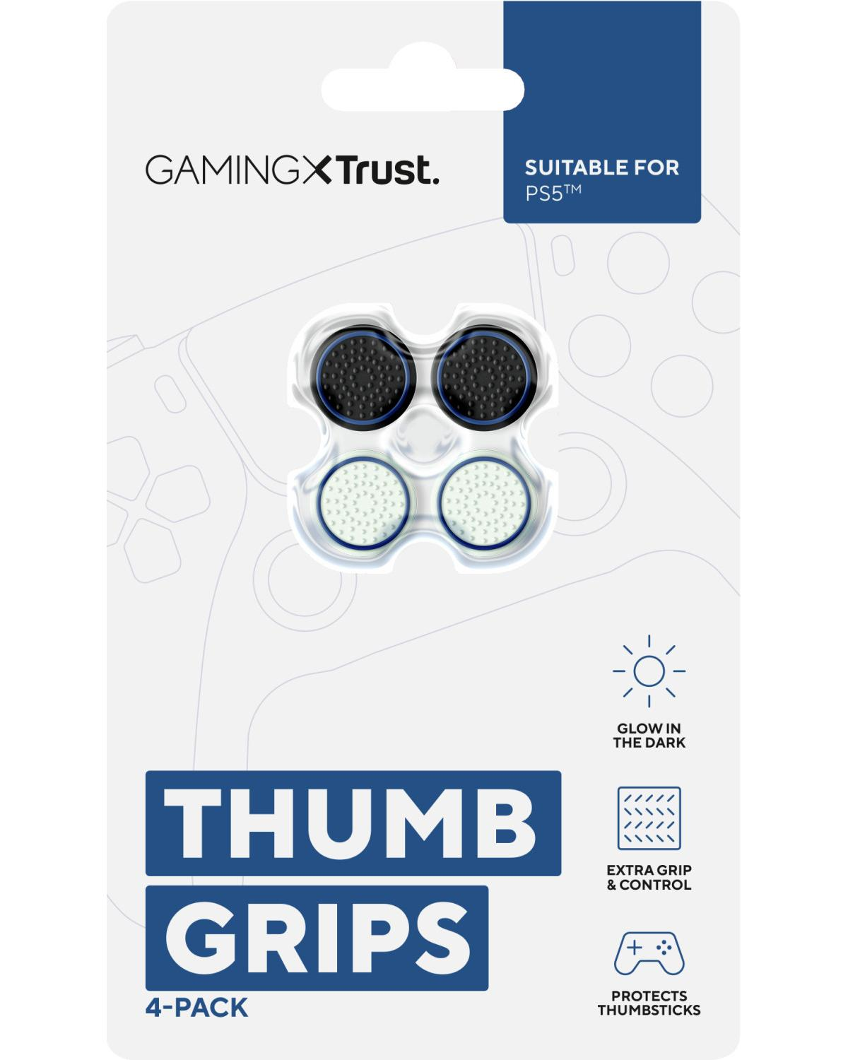 Confezione per thumb grips PS5: 4 pezzi, blu/nero e bianco/verde.
