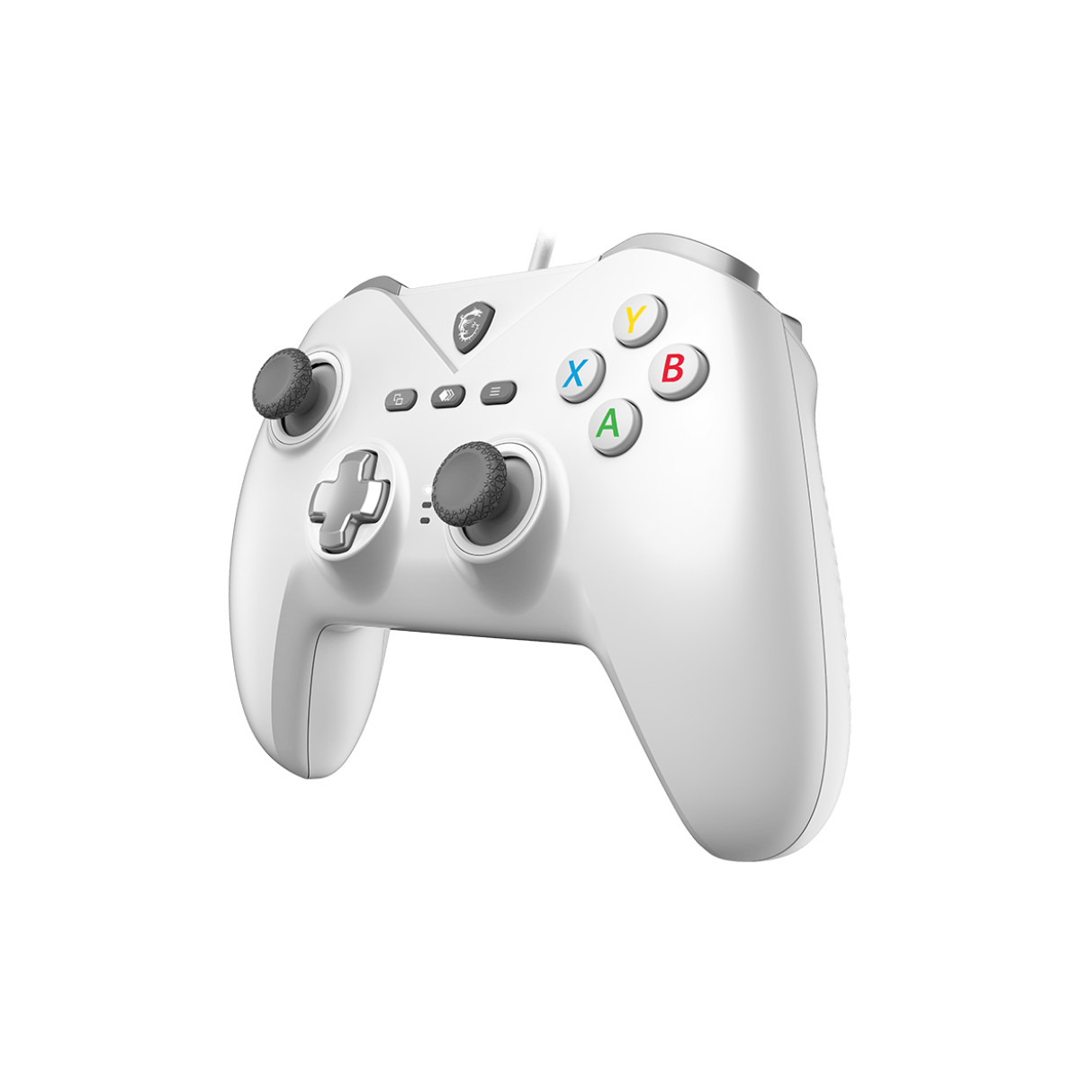 Un controller da gioco bianco con stick analogico sinistro e D-pad.