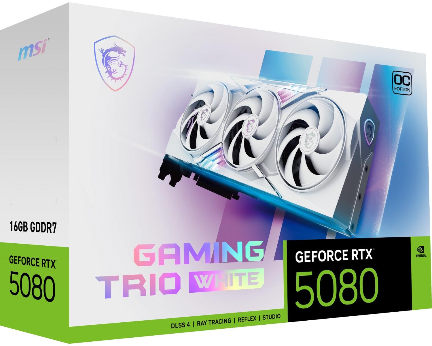 MSI Gaming RTX 5080 Trio White grafische kaart met 16GB GDDR7.