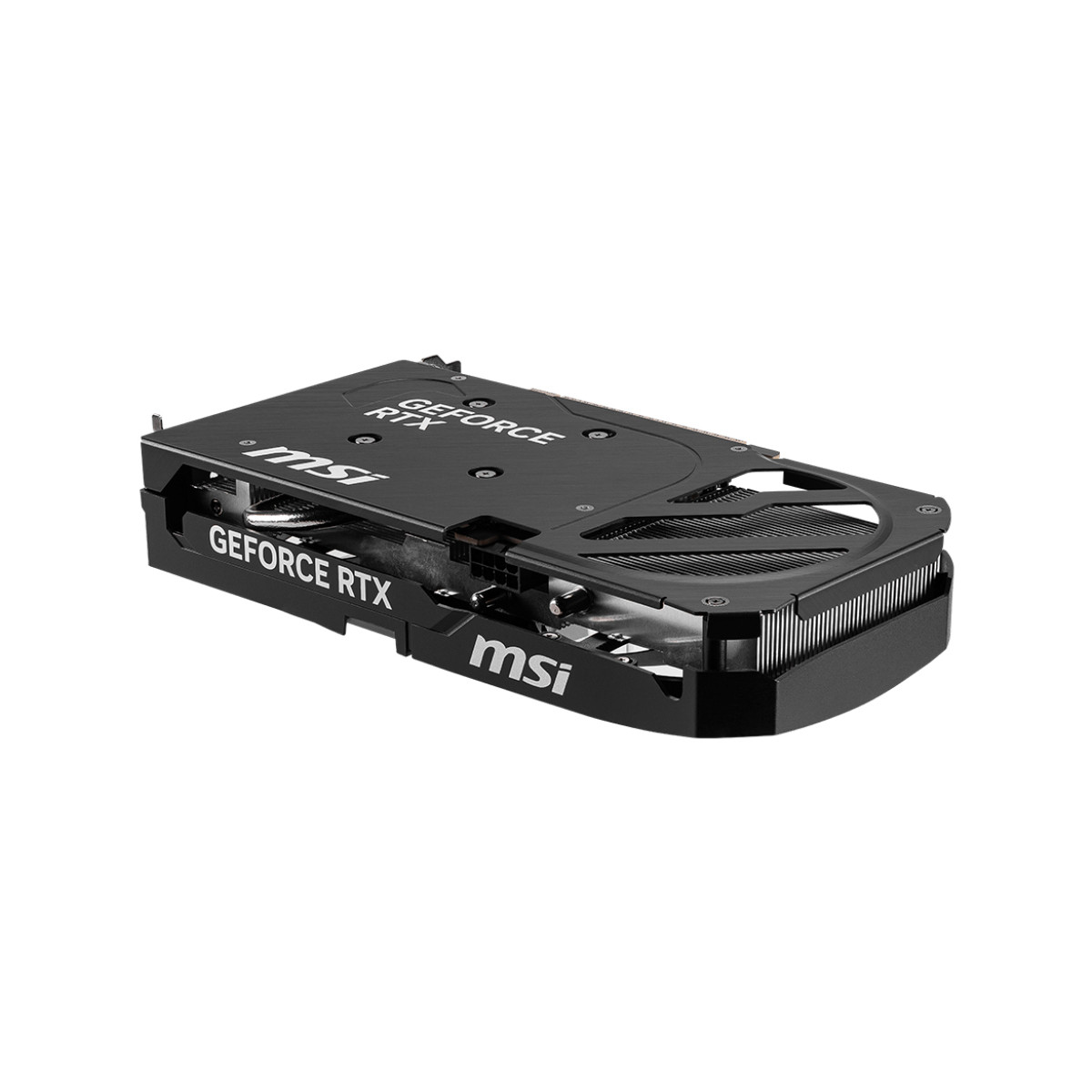 Siyah MSI GeForce RTX grafik kartı metal kasa ve fanlara sahip.