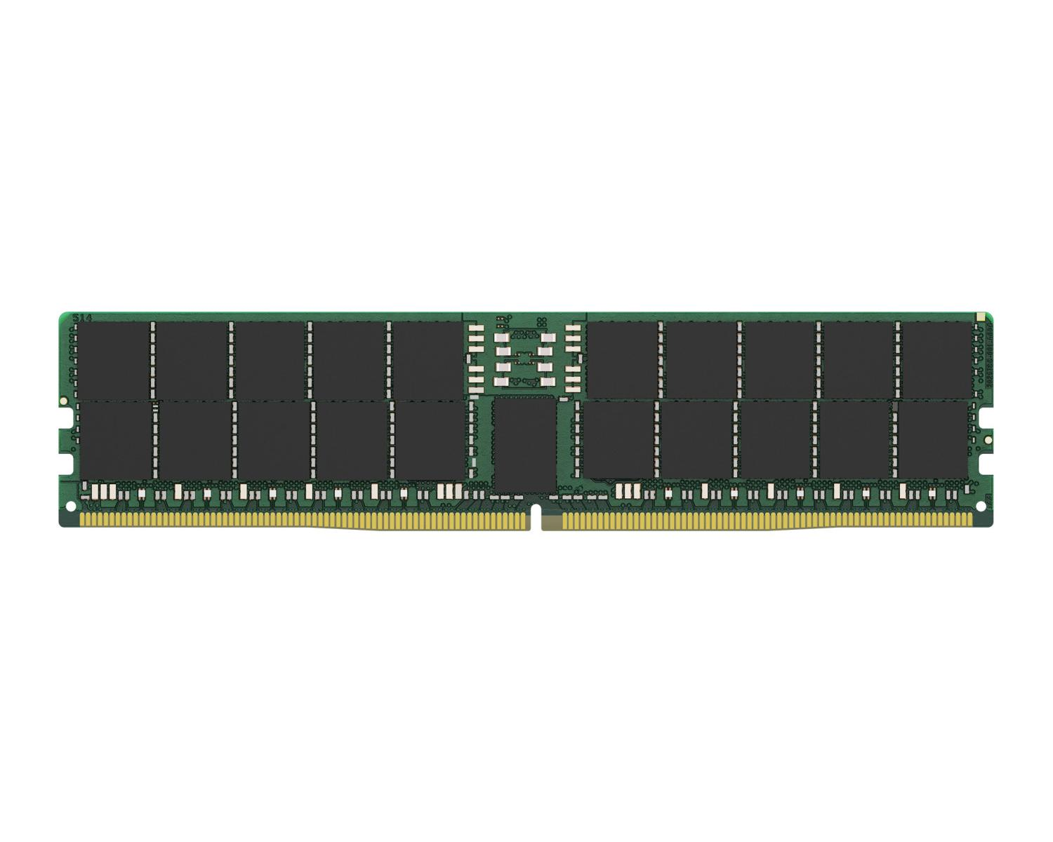 Ein einzelnes grünes RAM-Modul mit schwarzen Chips und goldenen Kontakten.