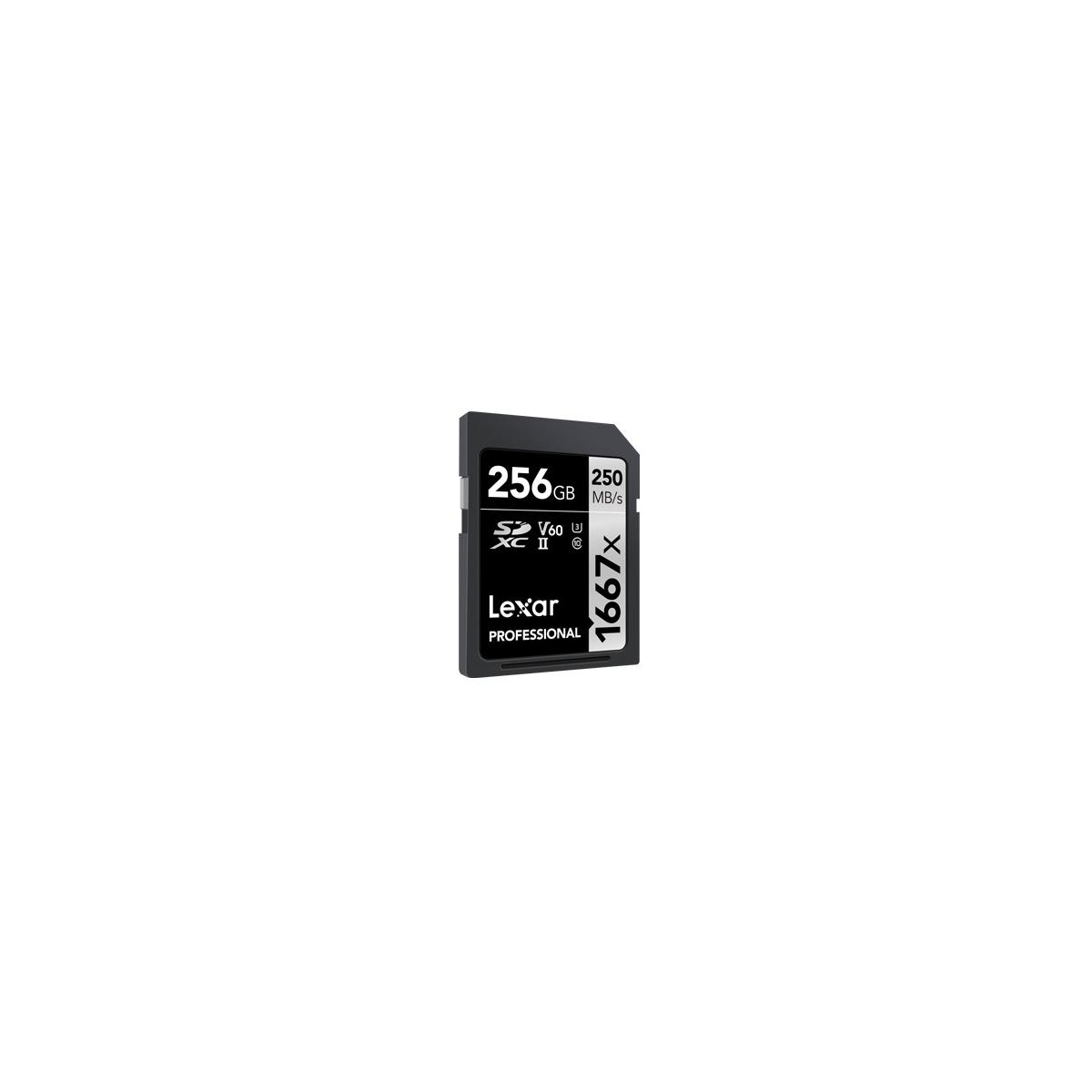 Lexar 256GB SDXC II V60 Speicherkartenleser mit 250 MB/s Übertragungsrate.