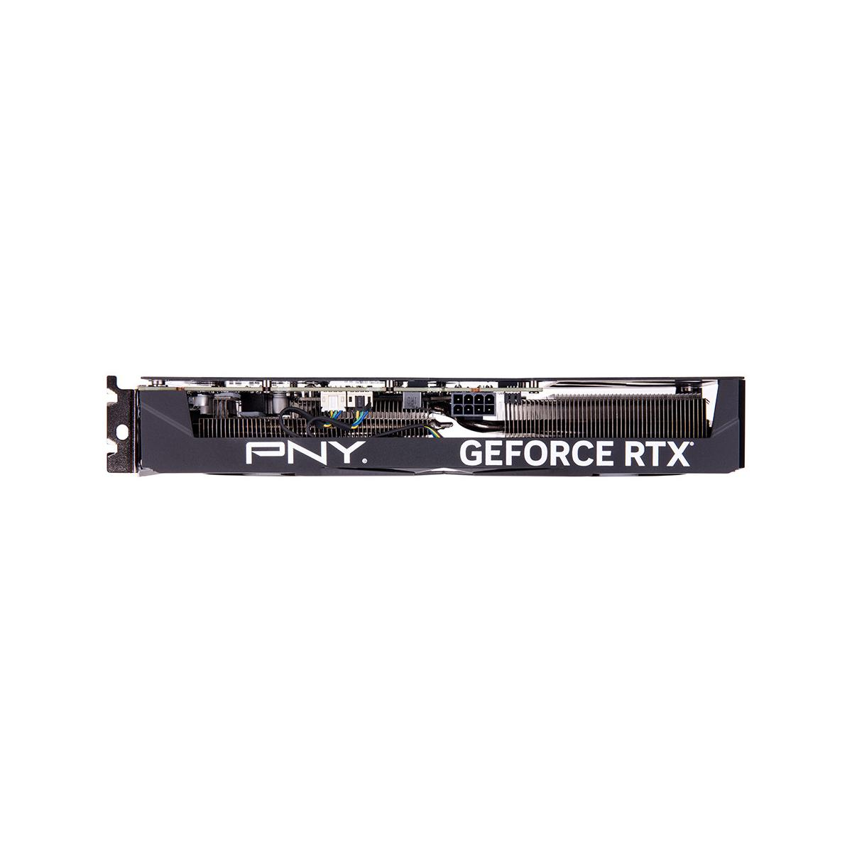 Czarna karta graficzna z napisem PNY i GEFORCE RTX na białym tle.