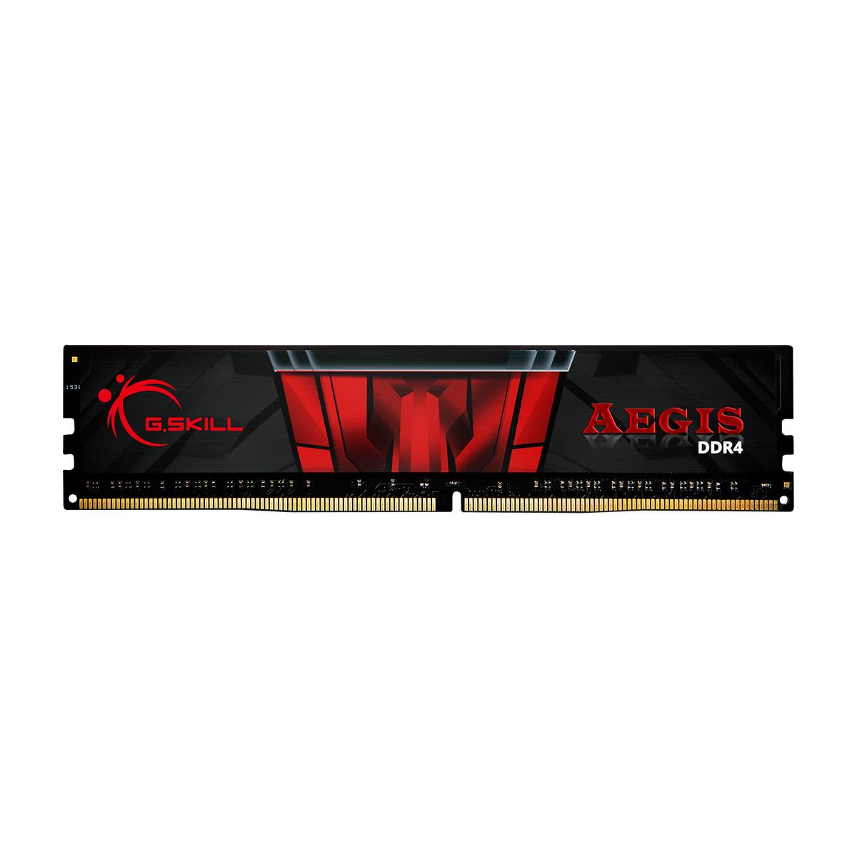 Un module RAM G.Skill Aegis DDR4 noir avec des accents rouges.
