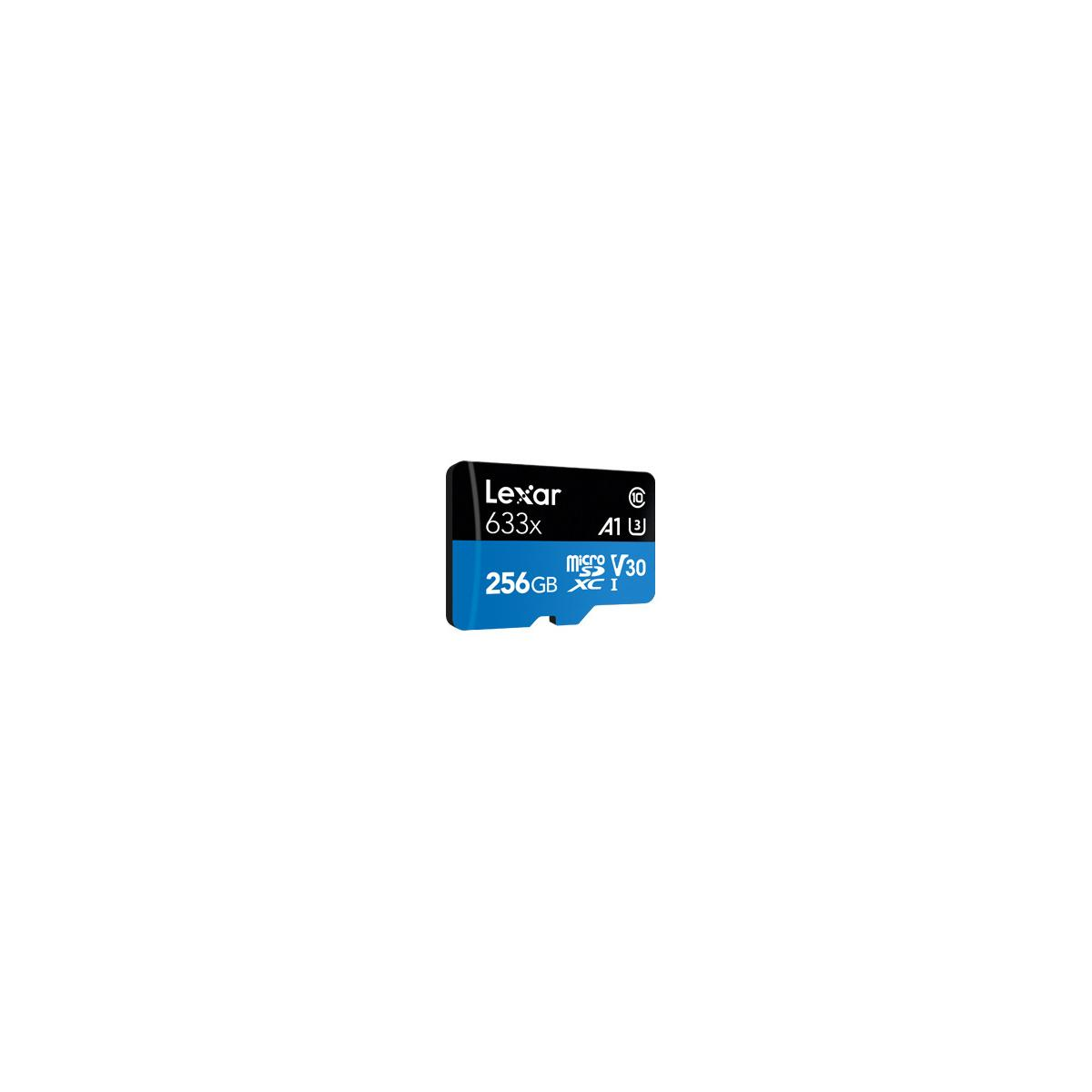 Lexar 633x 256GB MicroSDXC kaart met V30 en A1 classificatie.