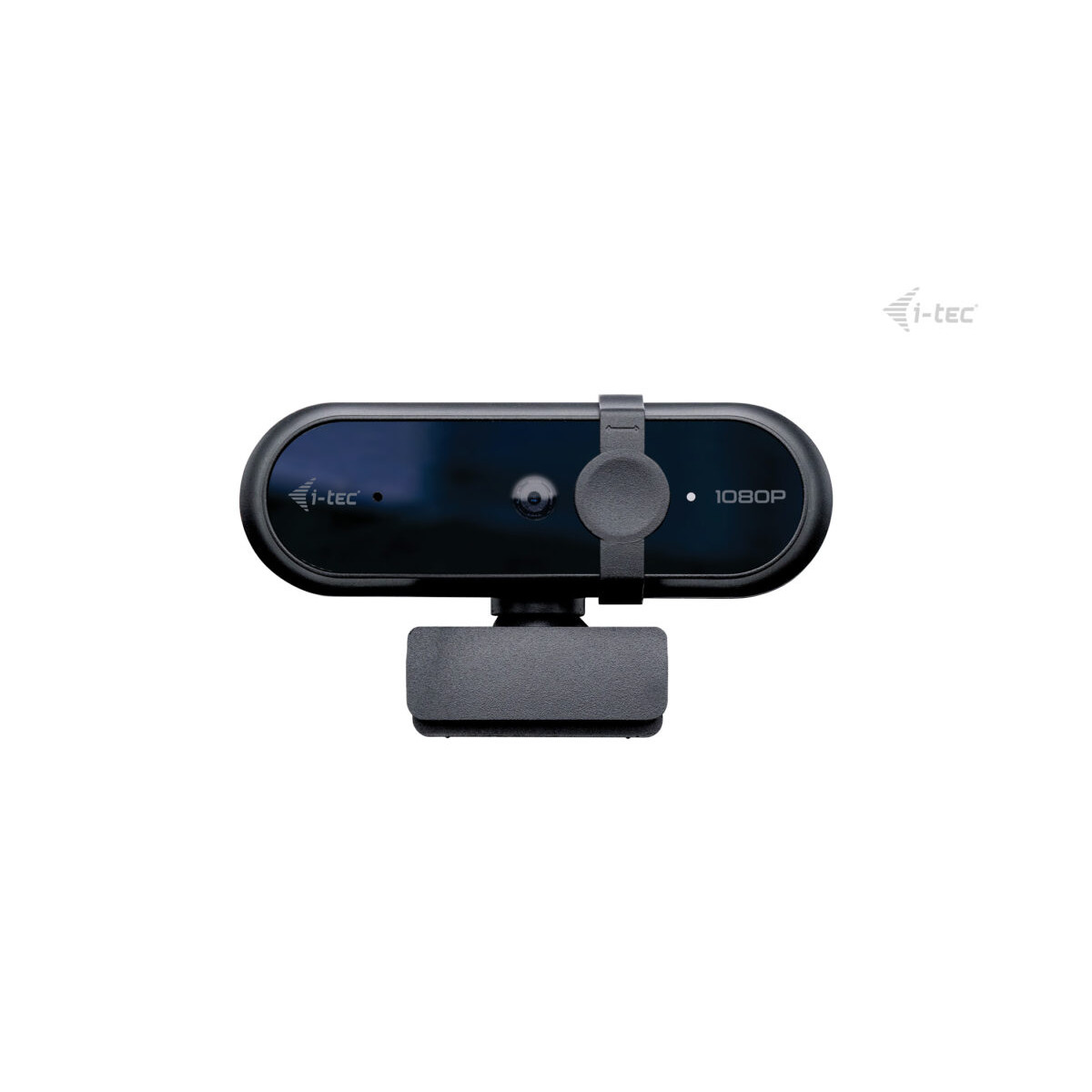 Webcam nera 1080P con logo i-tec e clip regolabile.