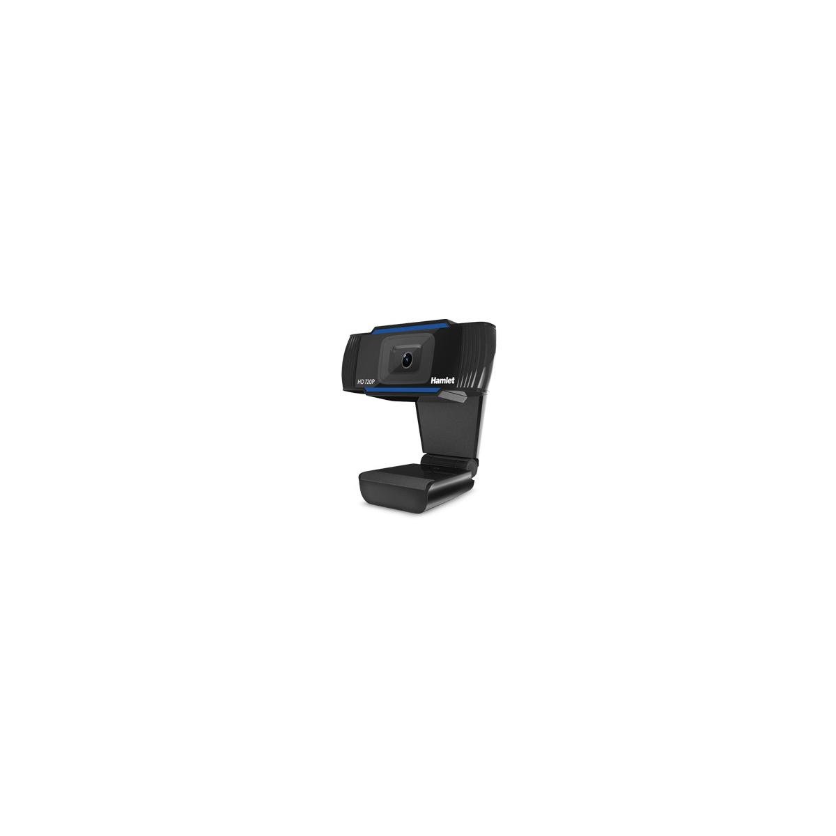 Webcam Hamlet nera con accenti blu e scritta HD 720p.