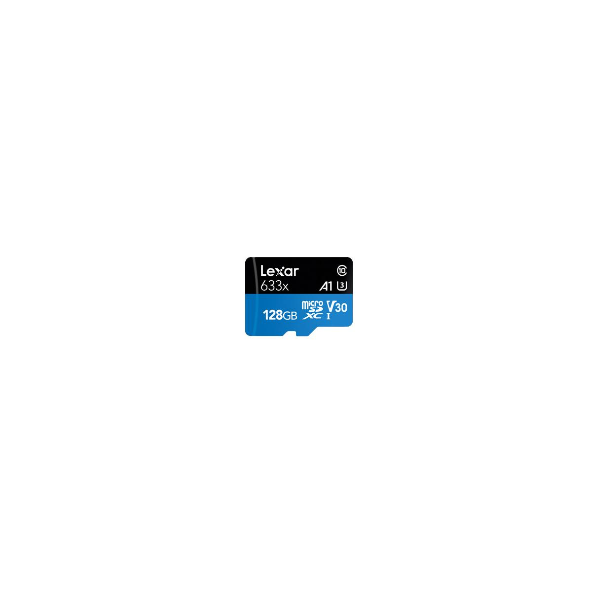 Lexar 633x 128GB Micro SDXC Speicherkarte mit V30 und A1 Klassifizierung.