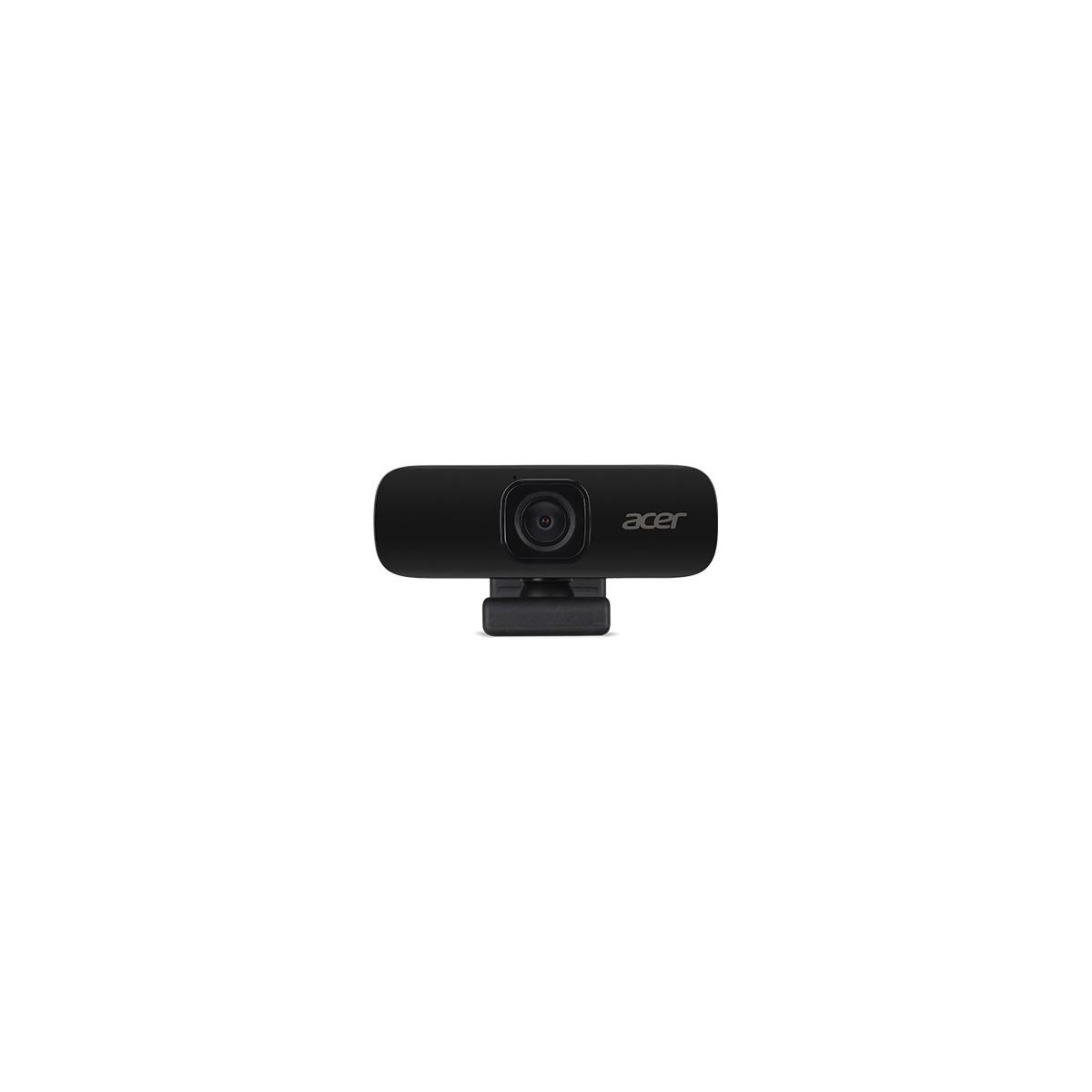 Schwarze Acer-Webcam mit Objektiv und Befestigungsclip, isoliert auf Weiß.