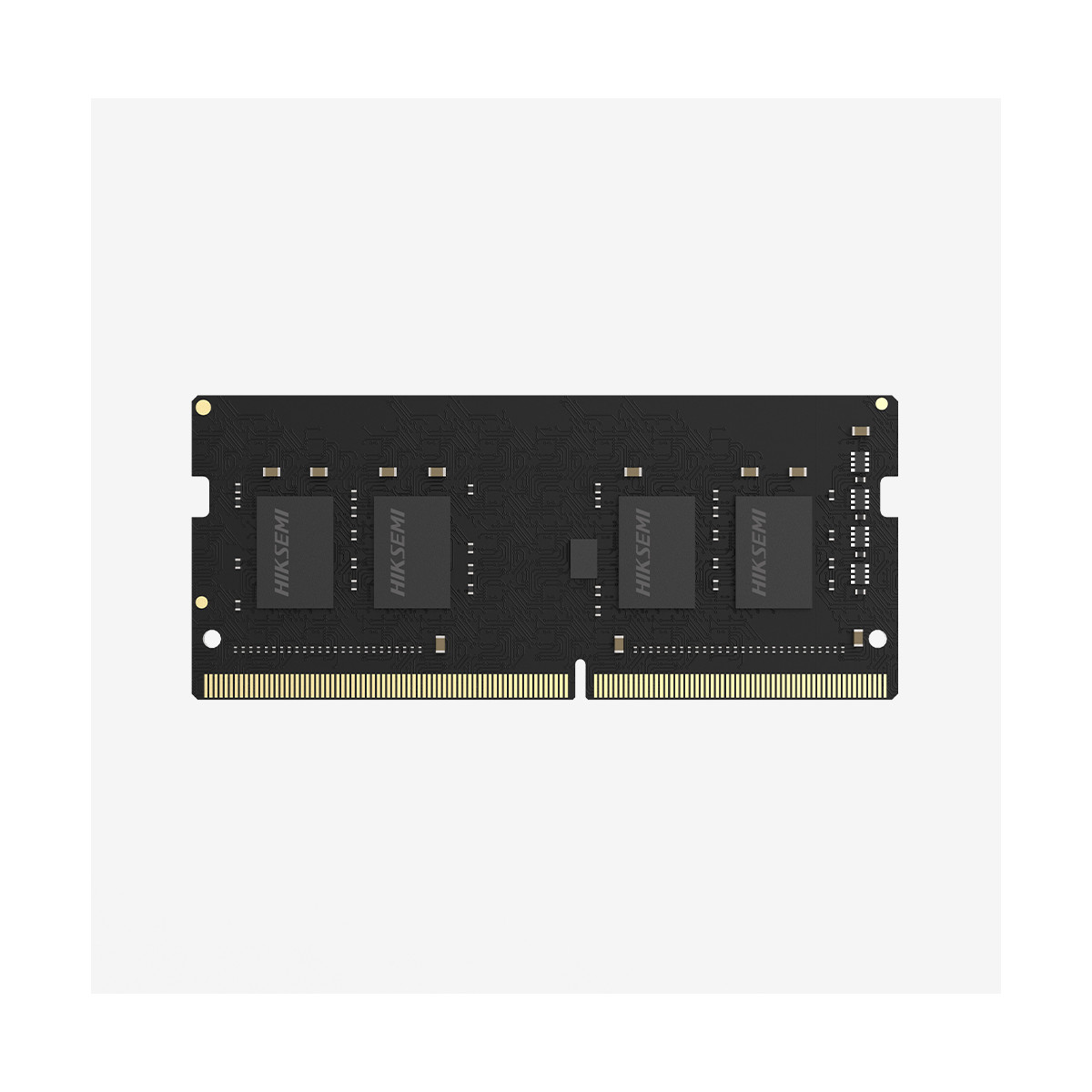 Un módulo RAM negro con pines dorados y marca HIKSEMI en los chips.