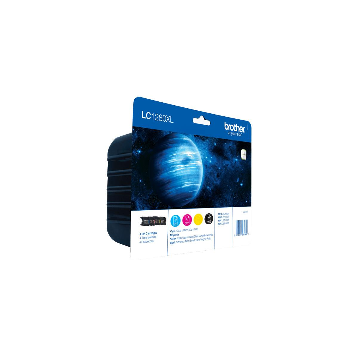 Verpakking Brother LC1280XL inktcartridges met ruimte-thema.