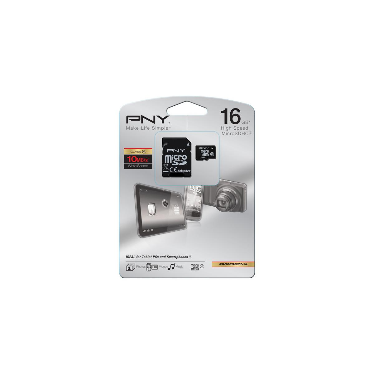 PNY 16GB MicroSDHC Karte mit Adapter, ideal für Tablets und Smartphones.