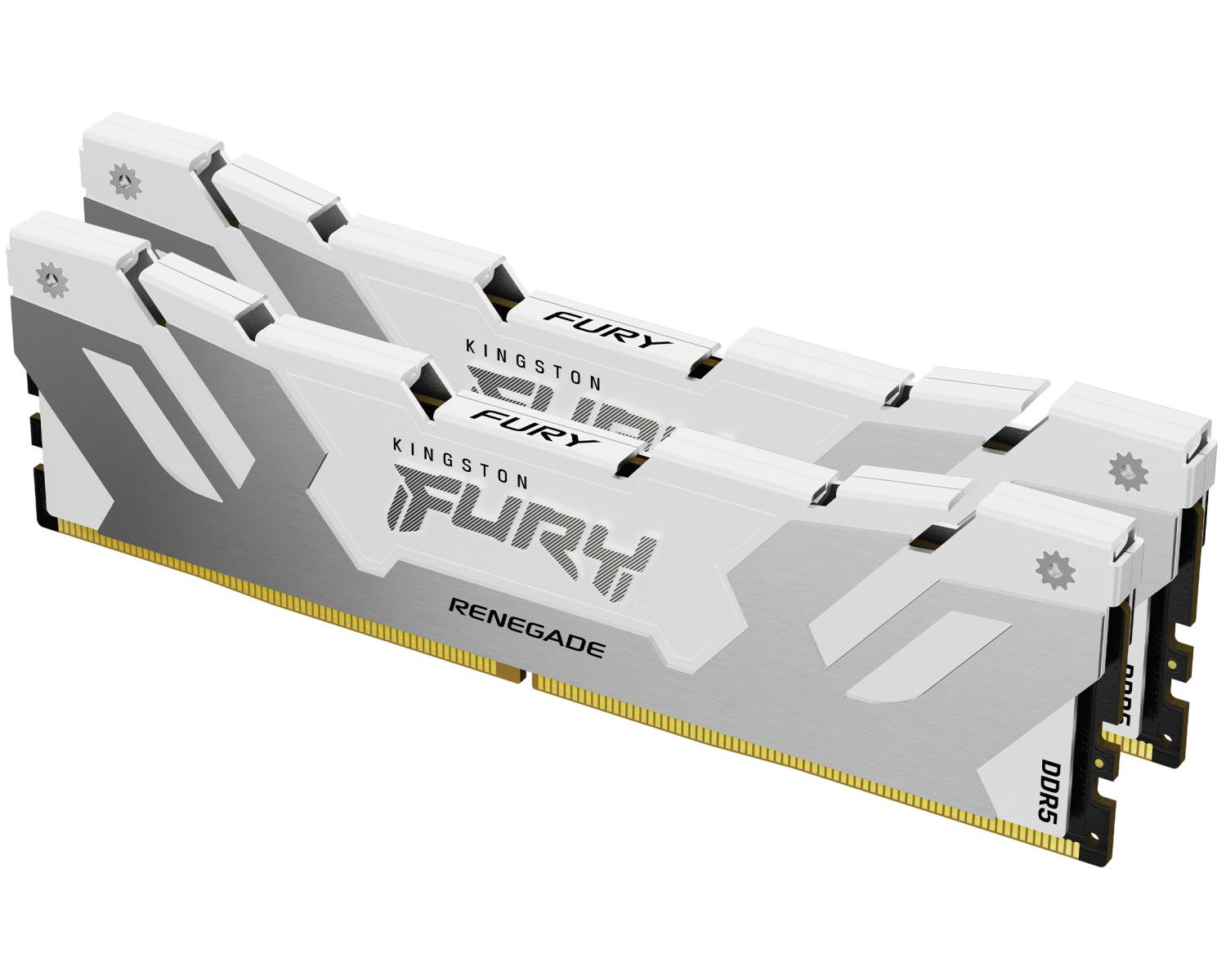 Zwei weiße Kingston Fury Renegade DDR5 RAM-Module mit silbernen Akzenten.