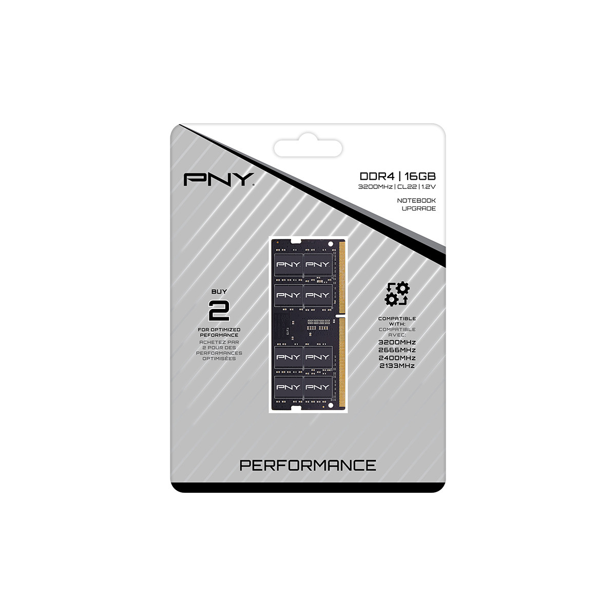 Modulo RAM PNY DDR4 16GB per notebook, 3200MHz, CL22, 1.2V.