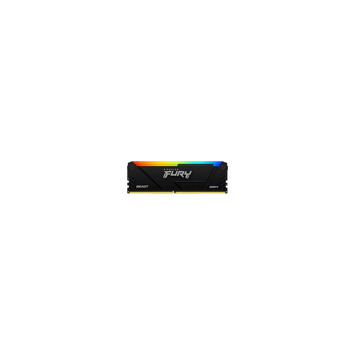 Czarny moduł RAM z logo "FURY" i oświetleniem RGB.
