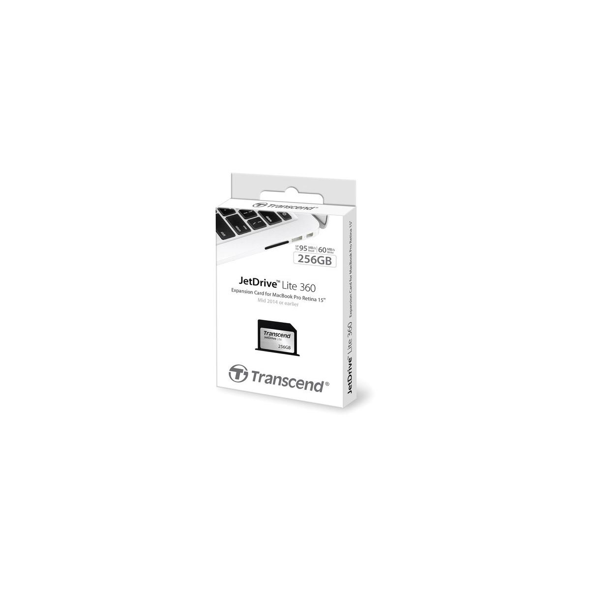 Box of Transcend JetDrive Lite 360 256GB expansion card for MacBook Pro.