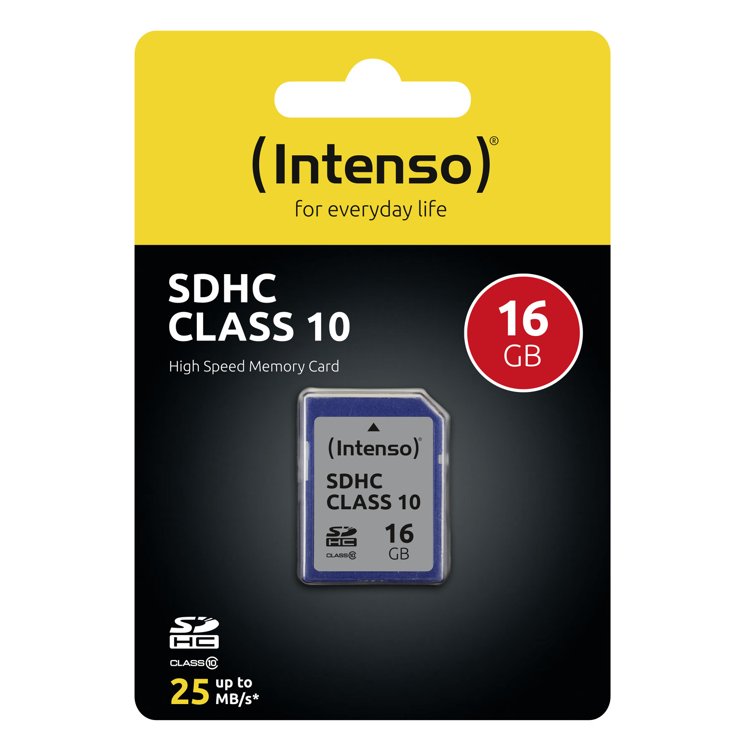 Carte mémoire Intenso SDHC Classe 10, 16 Go, jusqu'à 25 Mo/s en lecture.