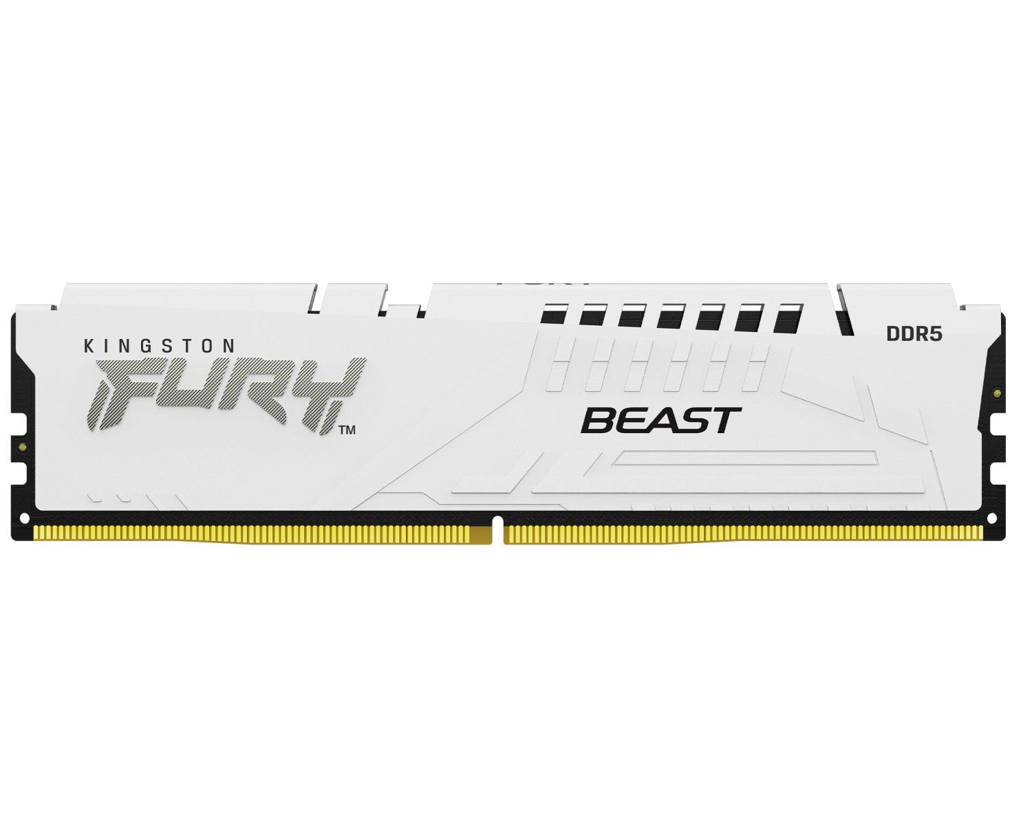Une barrette de RAM DDR5 blanche avec la marque Kingston Fury Beast.