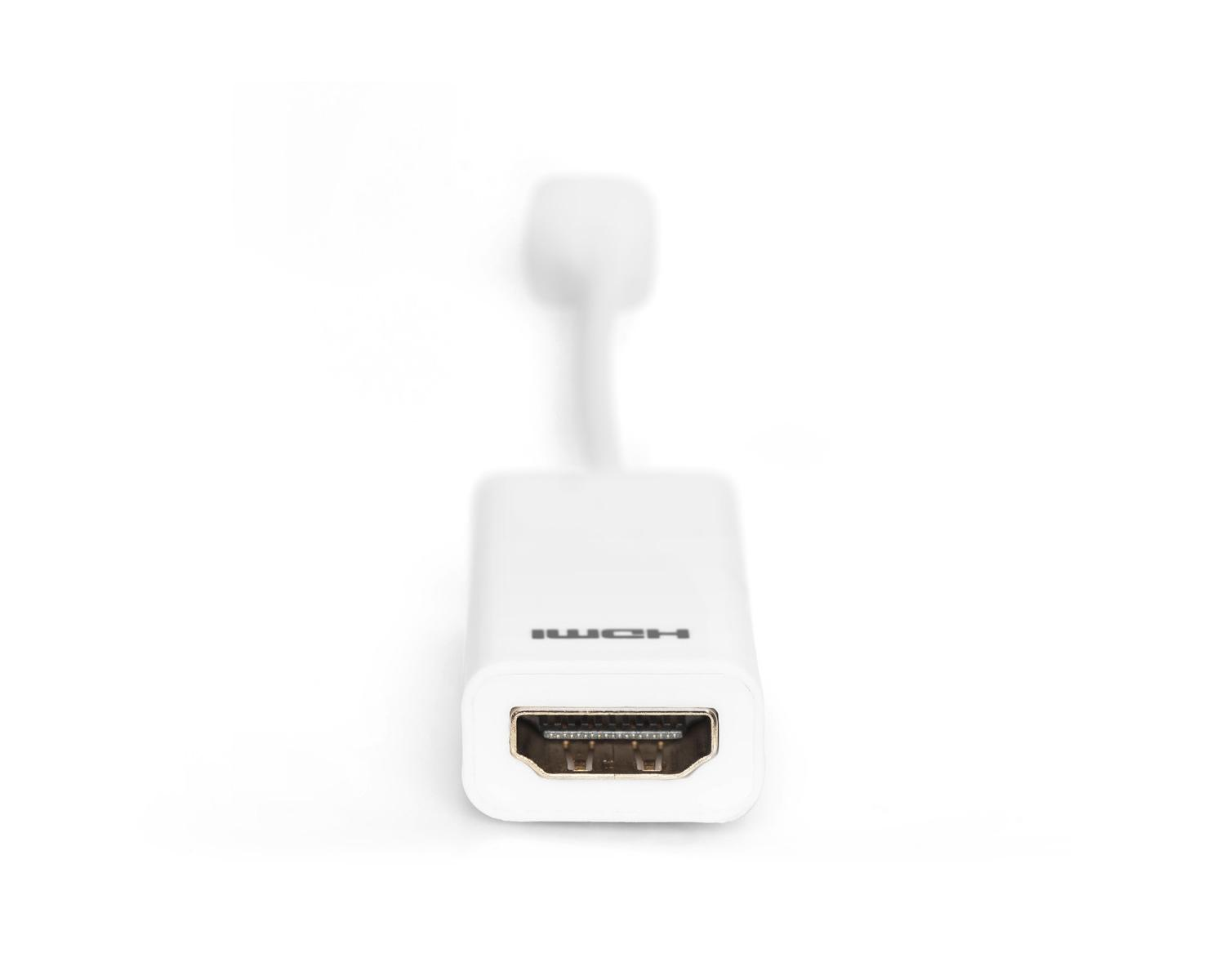 Adaptador HDMI blanco con puerto visible y logo HDMI.