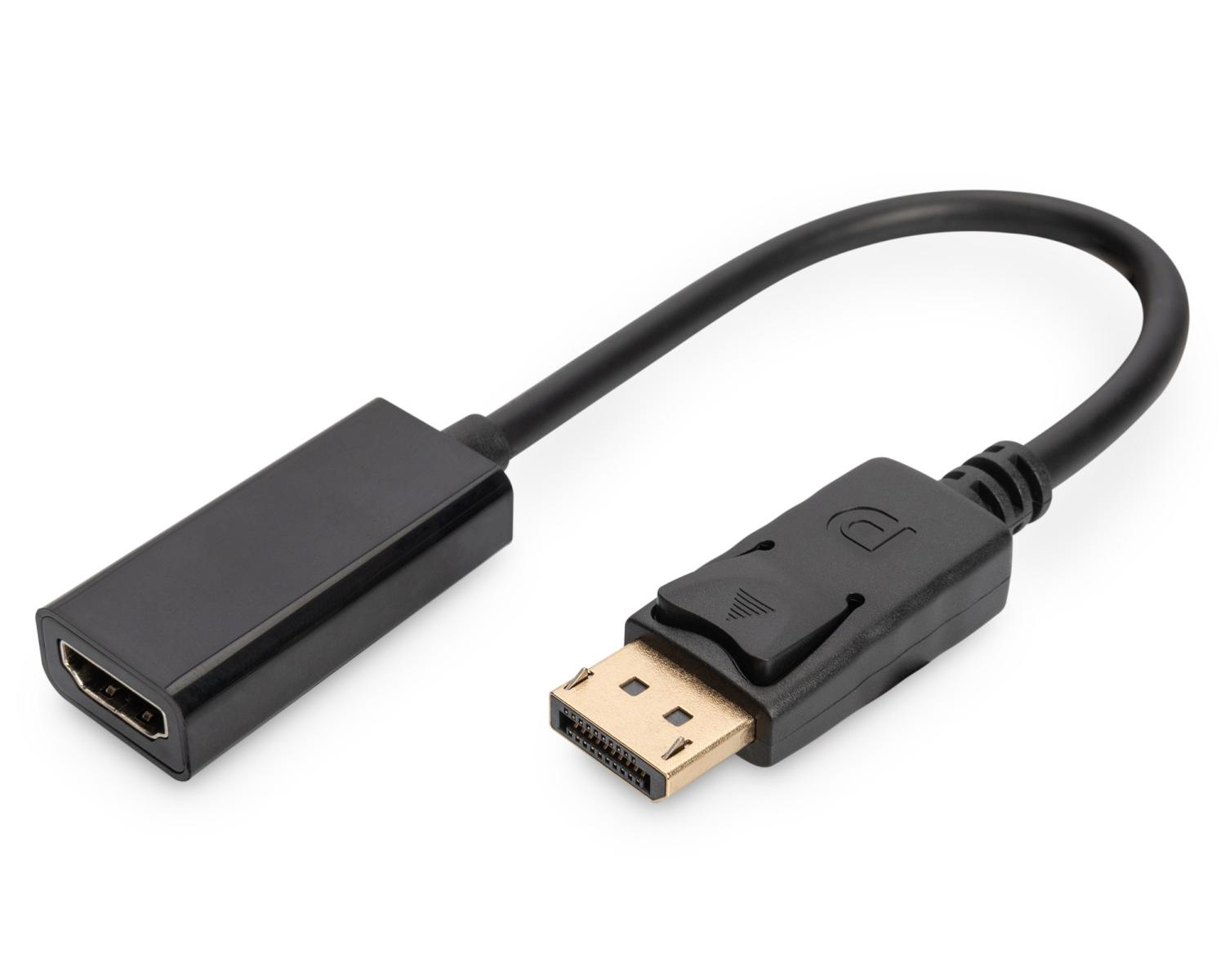 Altın kontaklı siyah DisplayPort - HDMI adaptör kablosu.