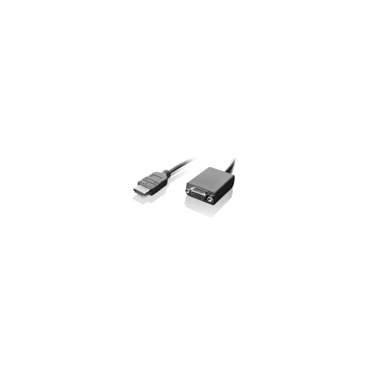 Ein HDMI-auf-VGA-Adapterkabel mit schwarzen Anschlüssen auf weißem Hintergrund.