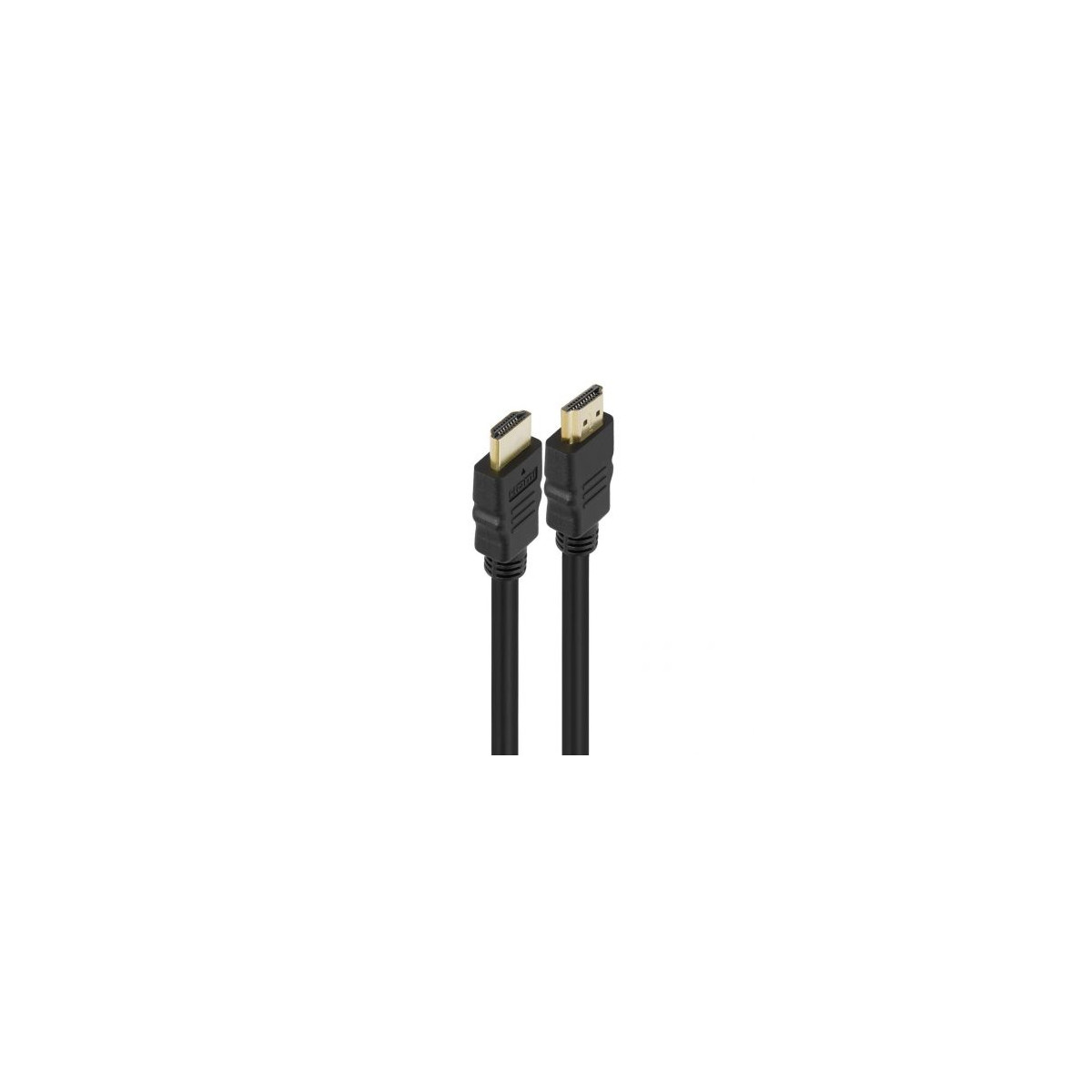 Due cavi HDMI neri con connettori dorati su sfondo bianco.