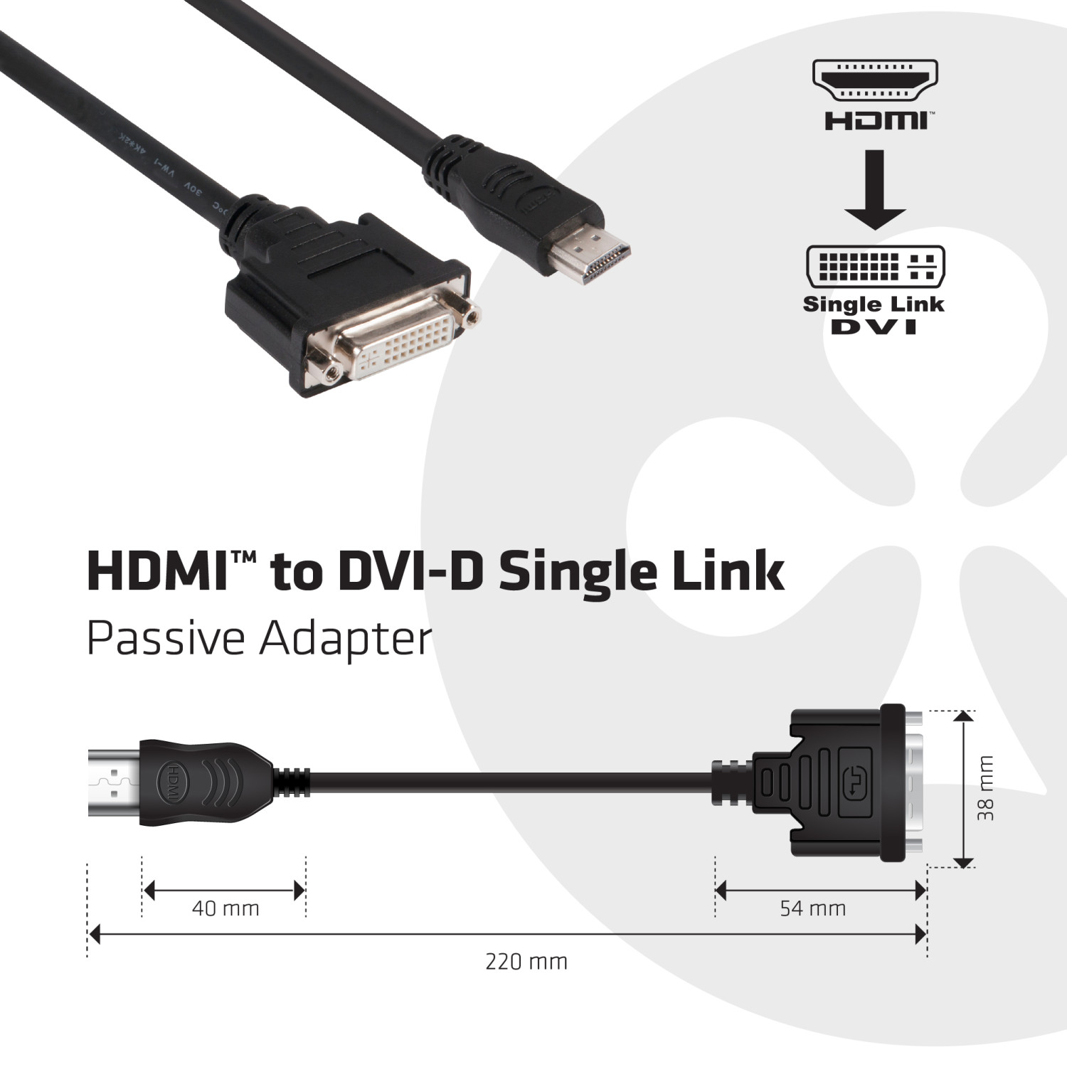 Cavo adattatore HDMI a DVI-D Single Link con dimensioni.